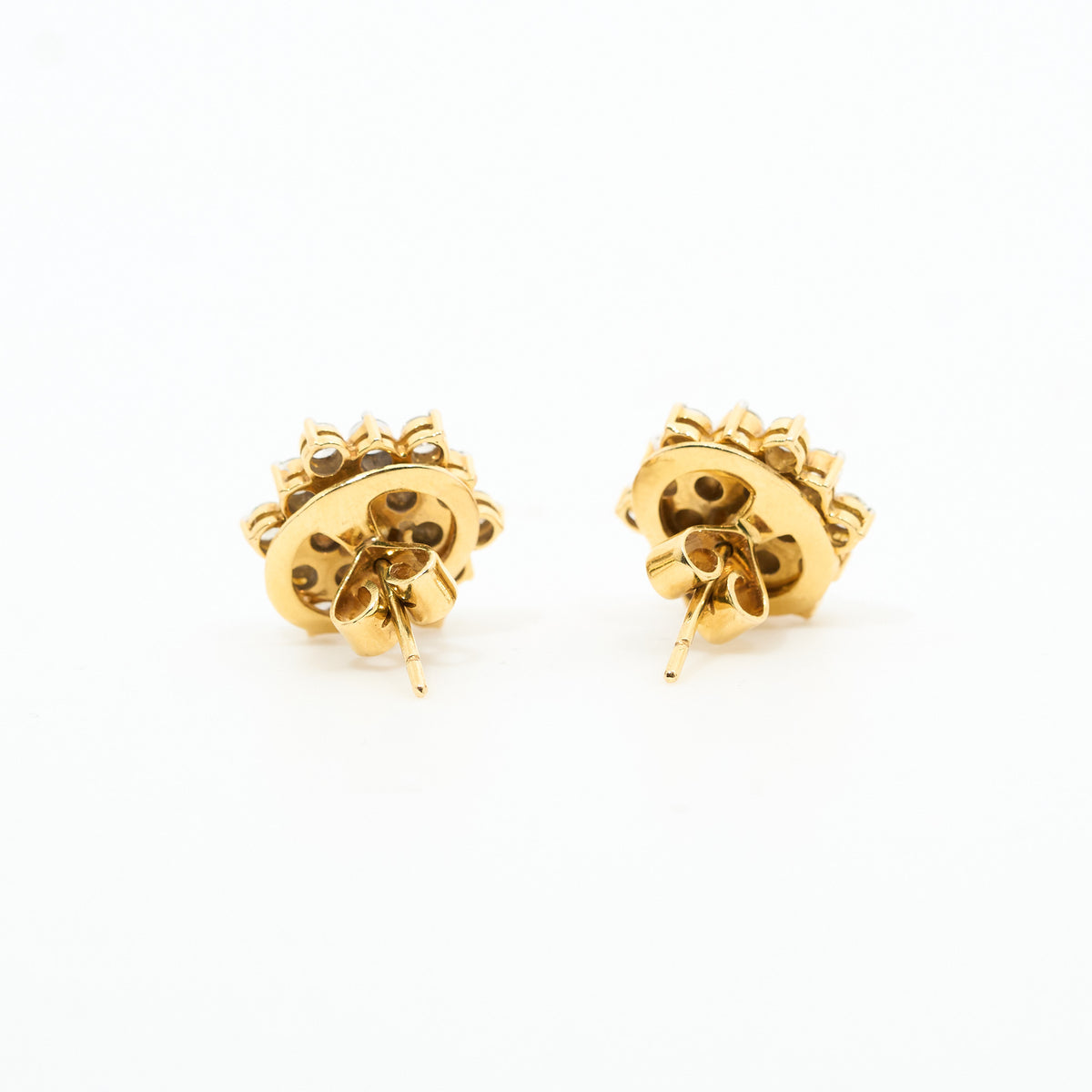 Diamond Cluster Flower Stud Earrings 2.38ct in 18ct Yellow Gold