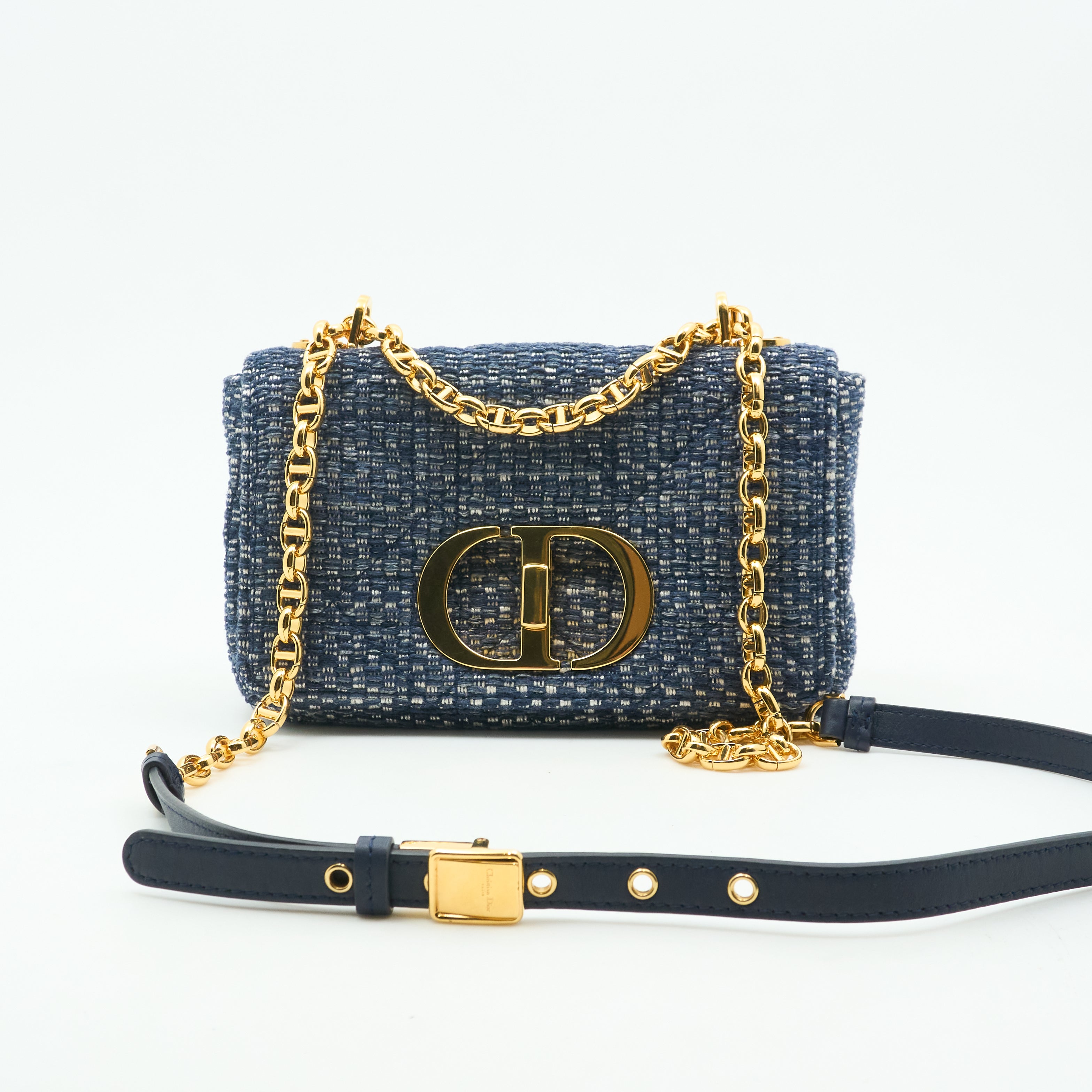 Dior Small Caro Bag in Blue Tweed