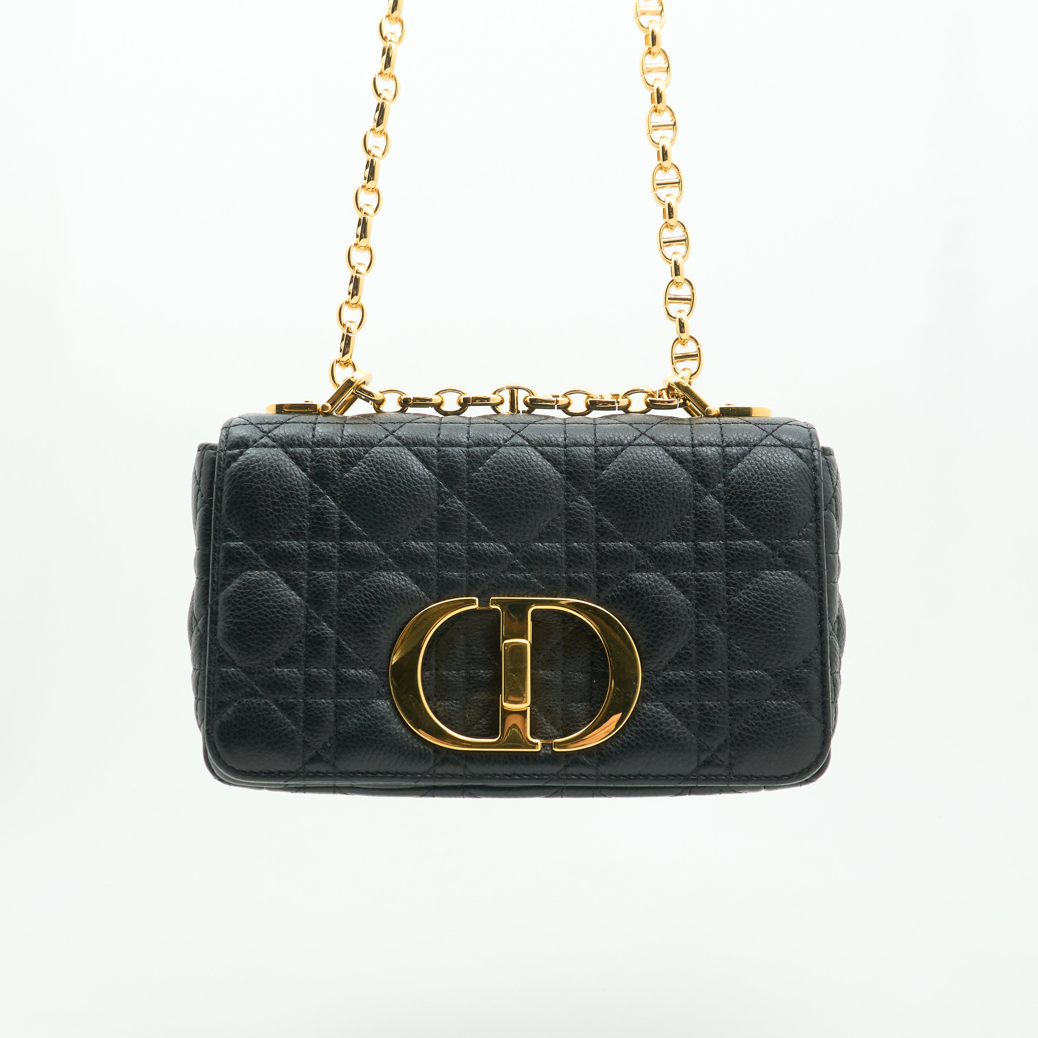 Dior Caro Bag In Black Cannage Calfskin