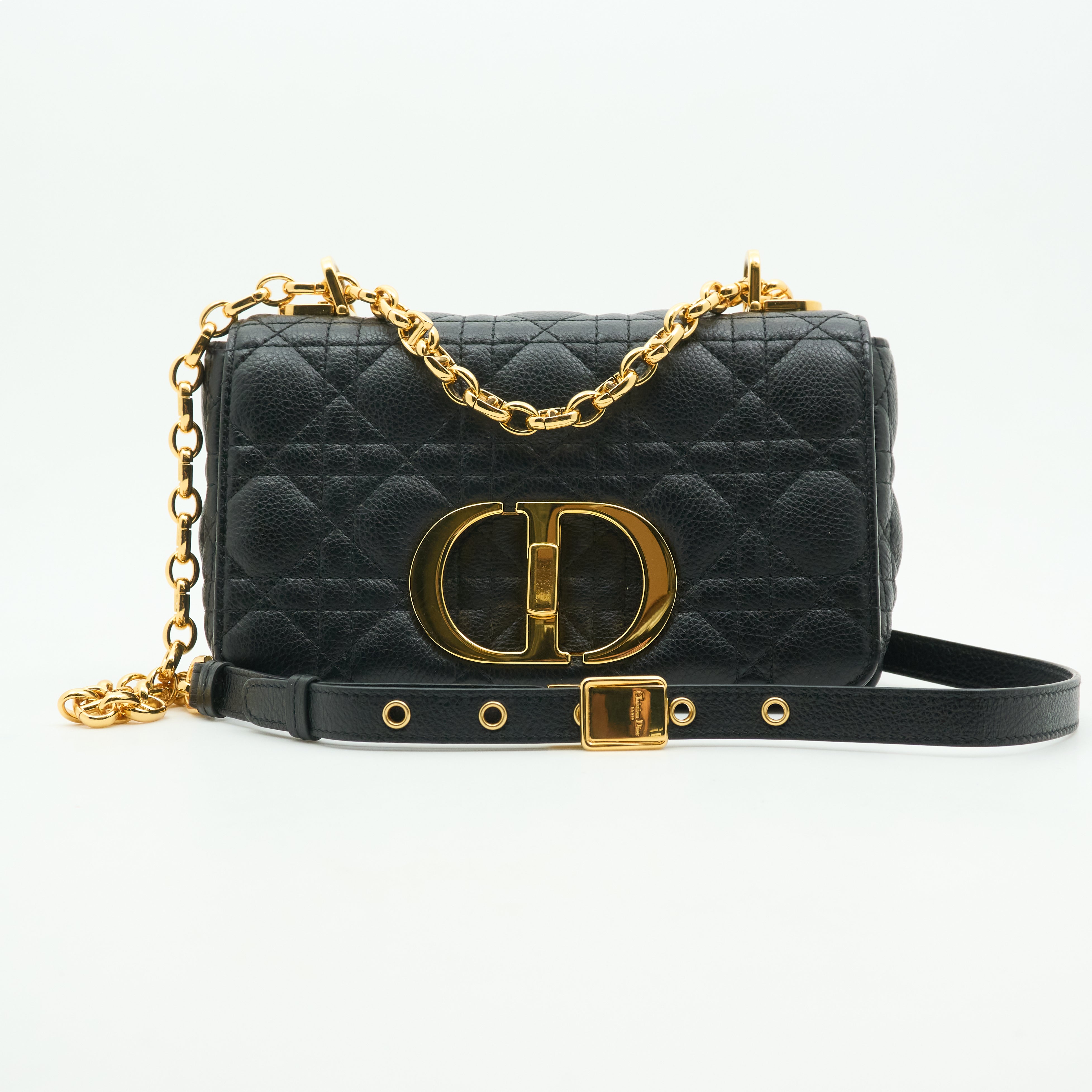 Dior Caro Bag In Black Cannage Calfskin
