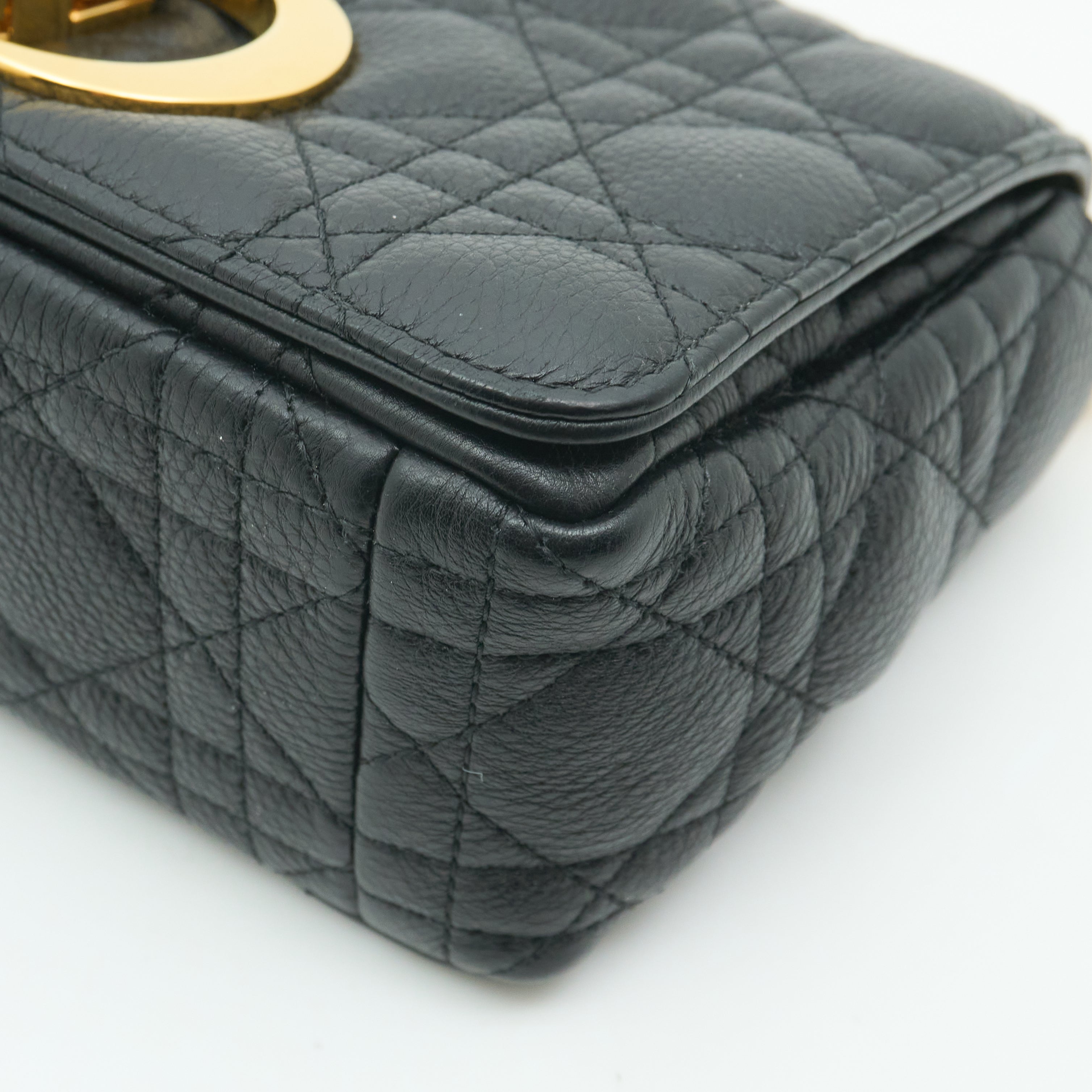 Dior Caro Bag In Black Cannage Calfskin