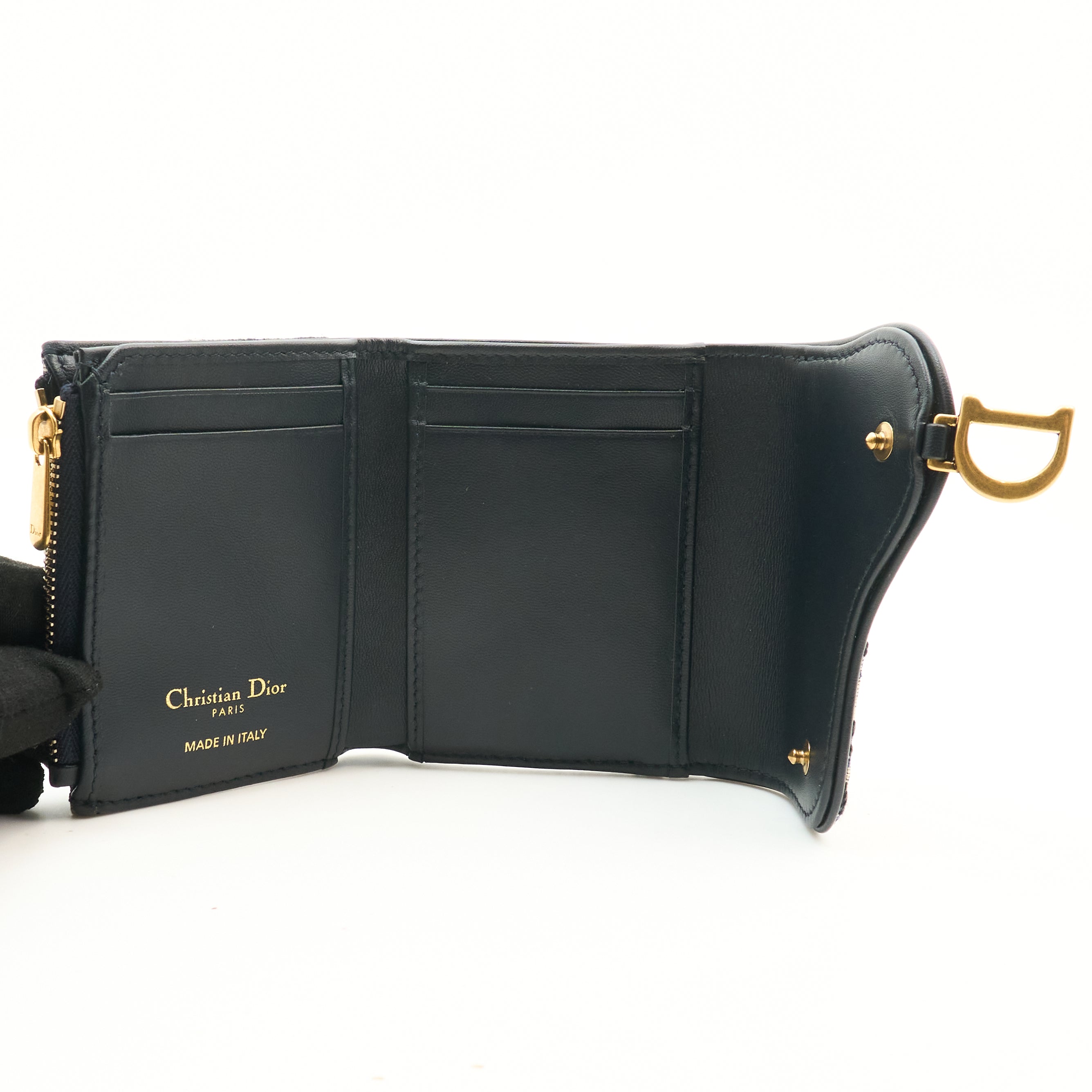 Dior Saddle Lotus Wallet In Blue Oblique