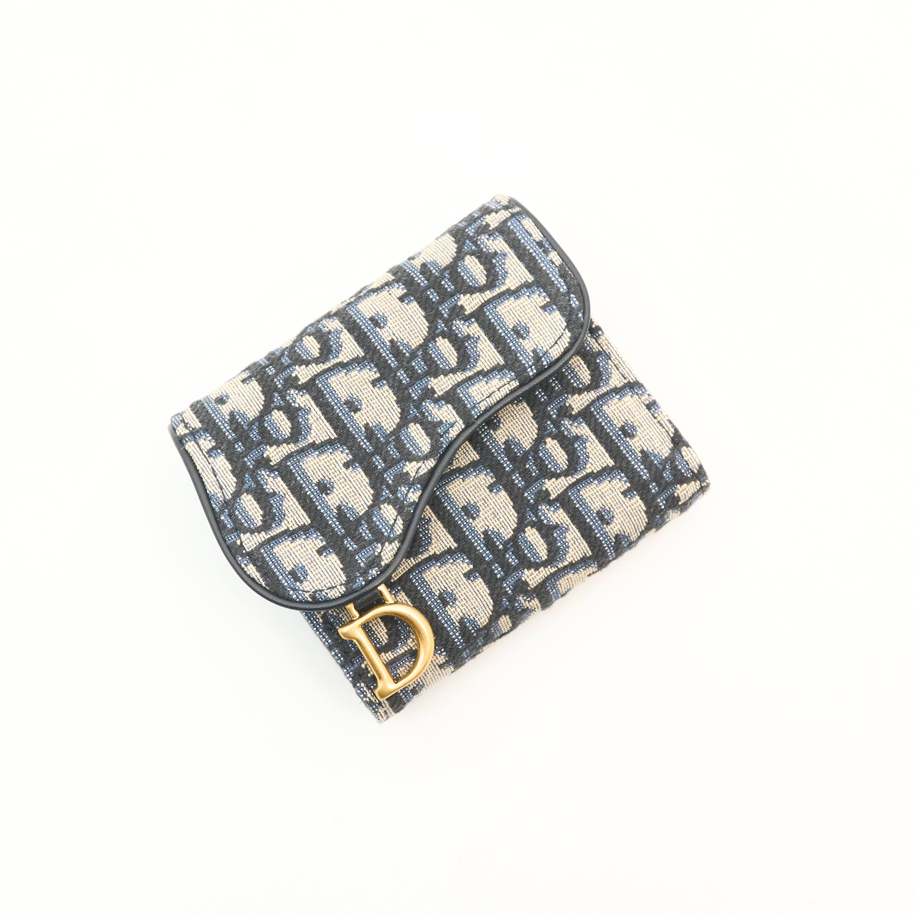 Dior Saddle Lotus Wallet In Blue Oblique
