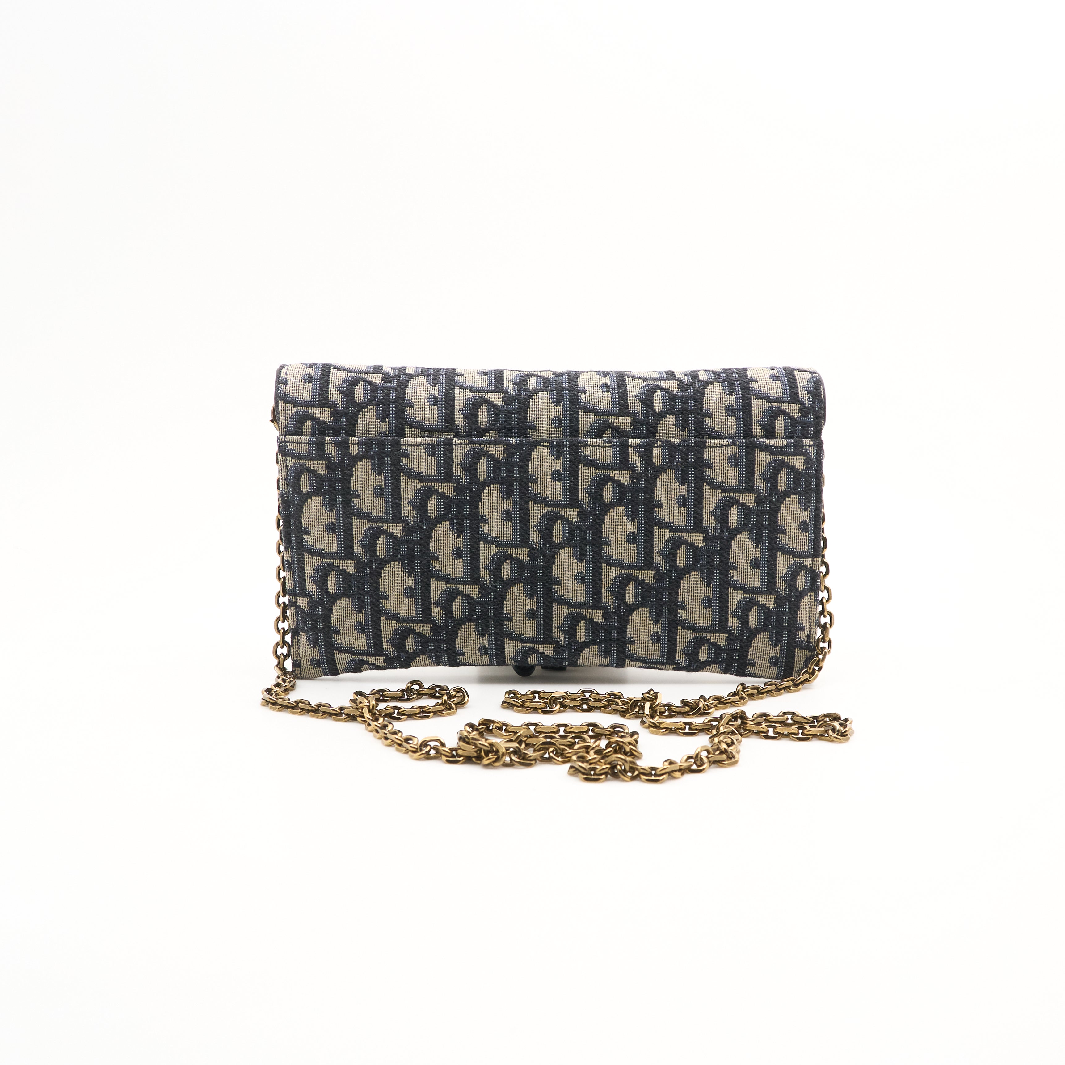 Dior Small Saddle Pouch with Chain in Blue Oblique