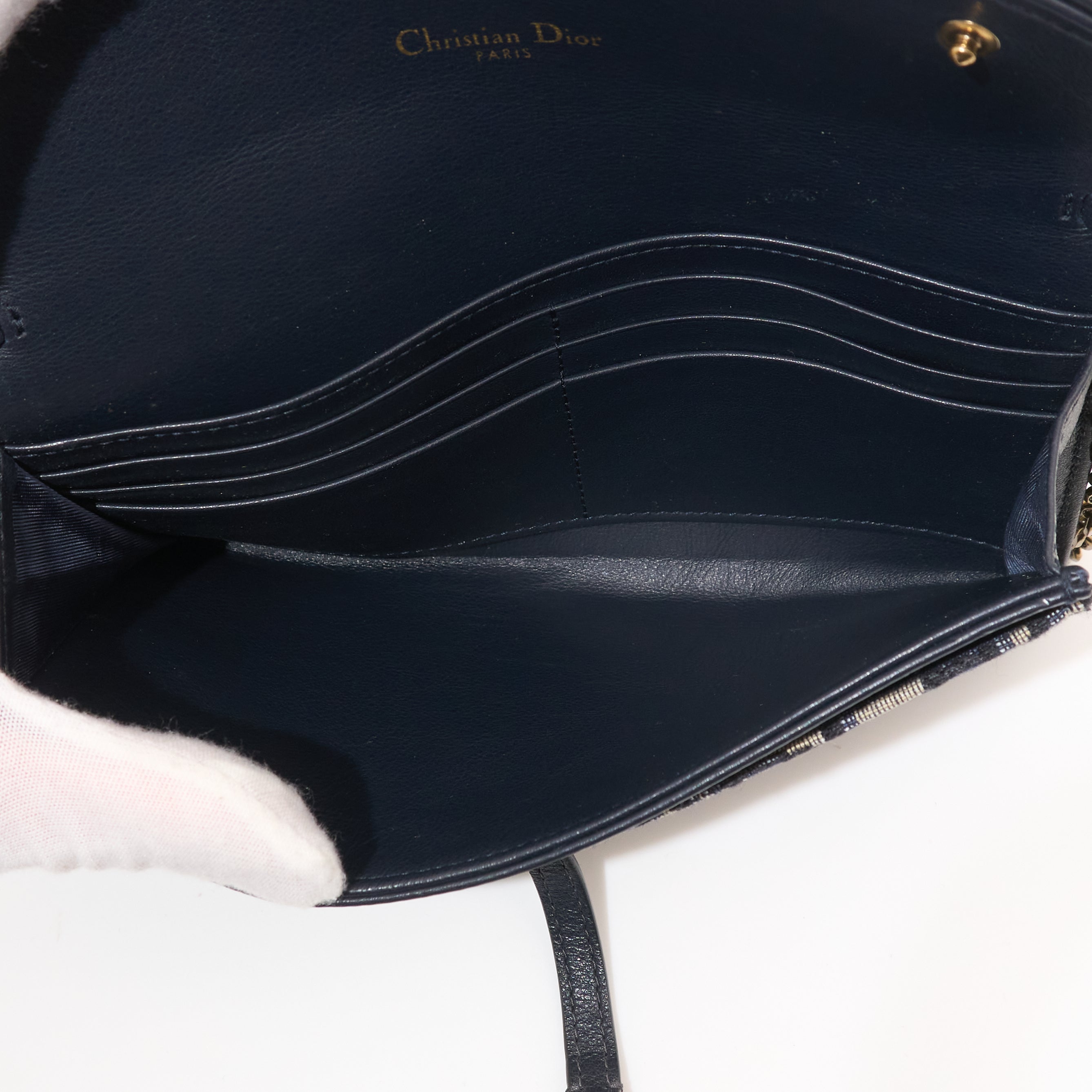 Dior Small Saddle Pouch with Chain in Blue Oblique
