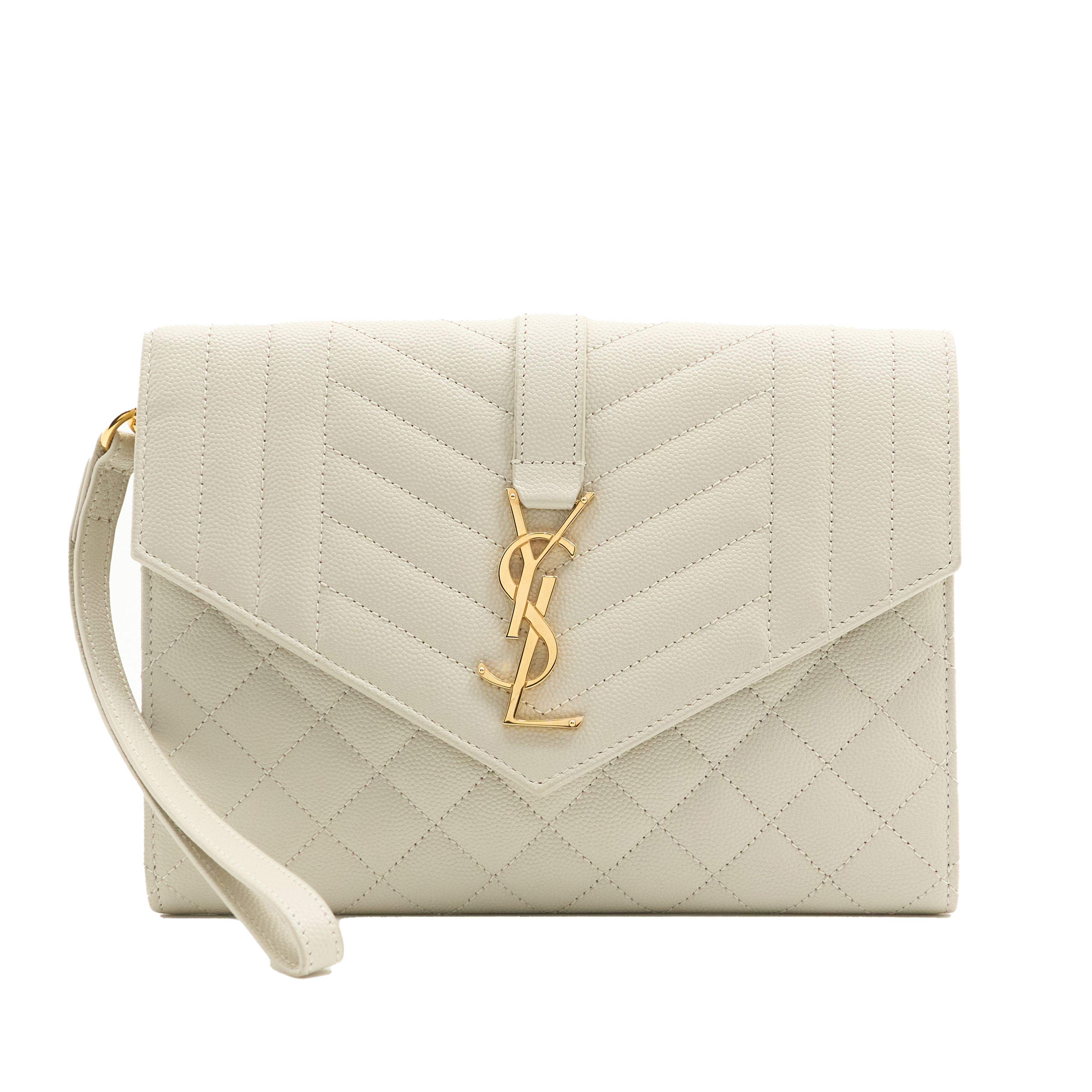 Saint Laurent Flap Pouch In Ivory Grain De Poudre Leather Ivory