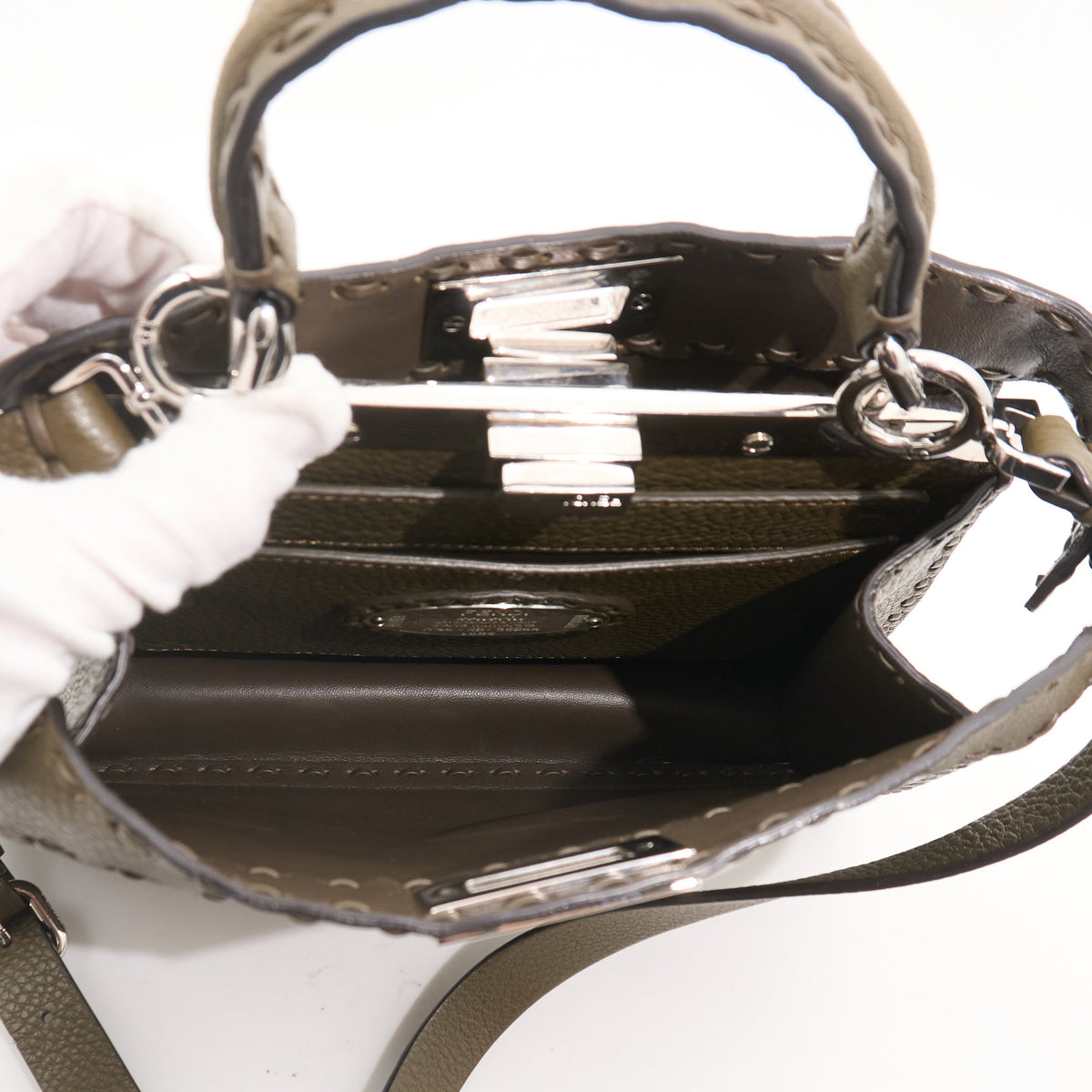 Fendi Peekaboo iSeeU Khaki Green Leather Tote
