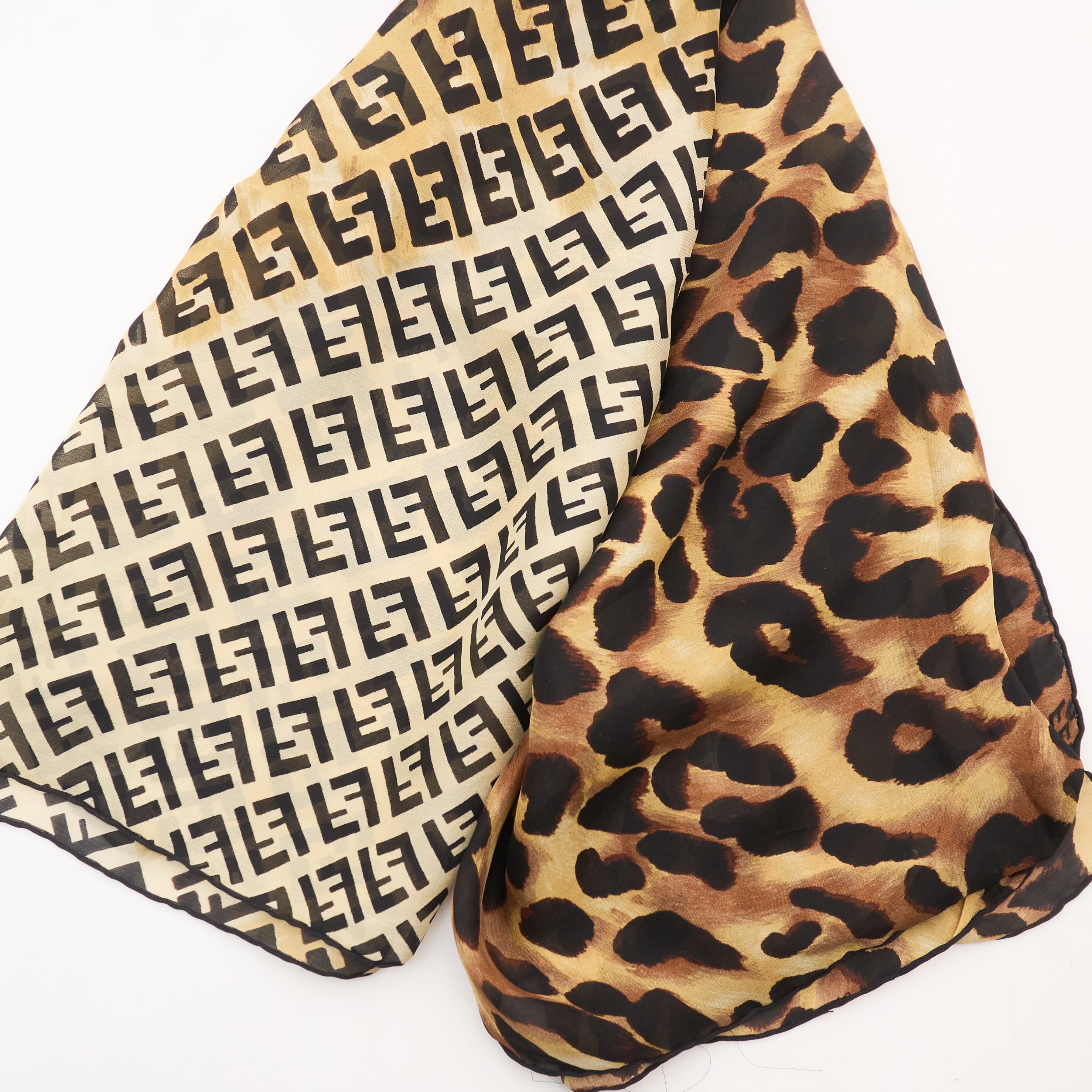 Fendi FF Logo & Leopard Silk Square Scarf