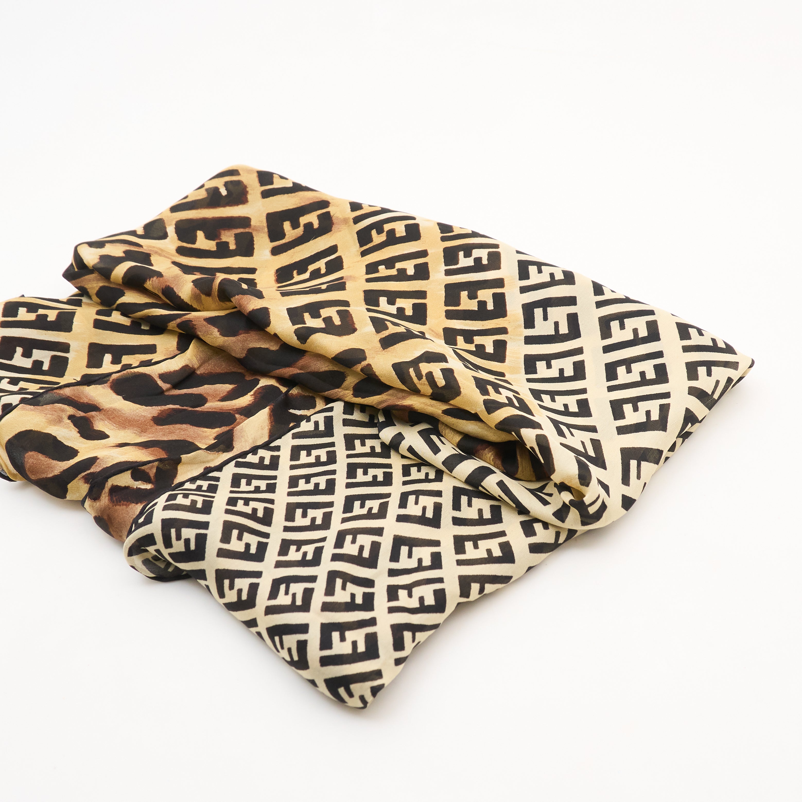 Fendi FF Logo & Leopard Silk Square Scarf