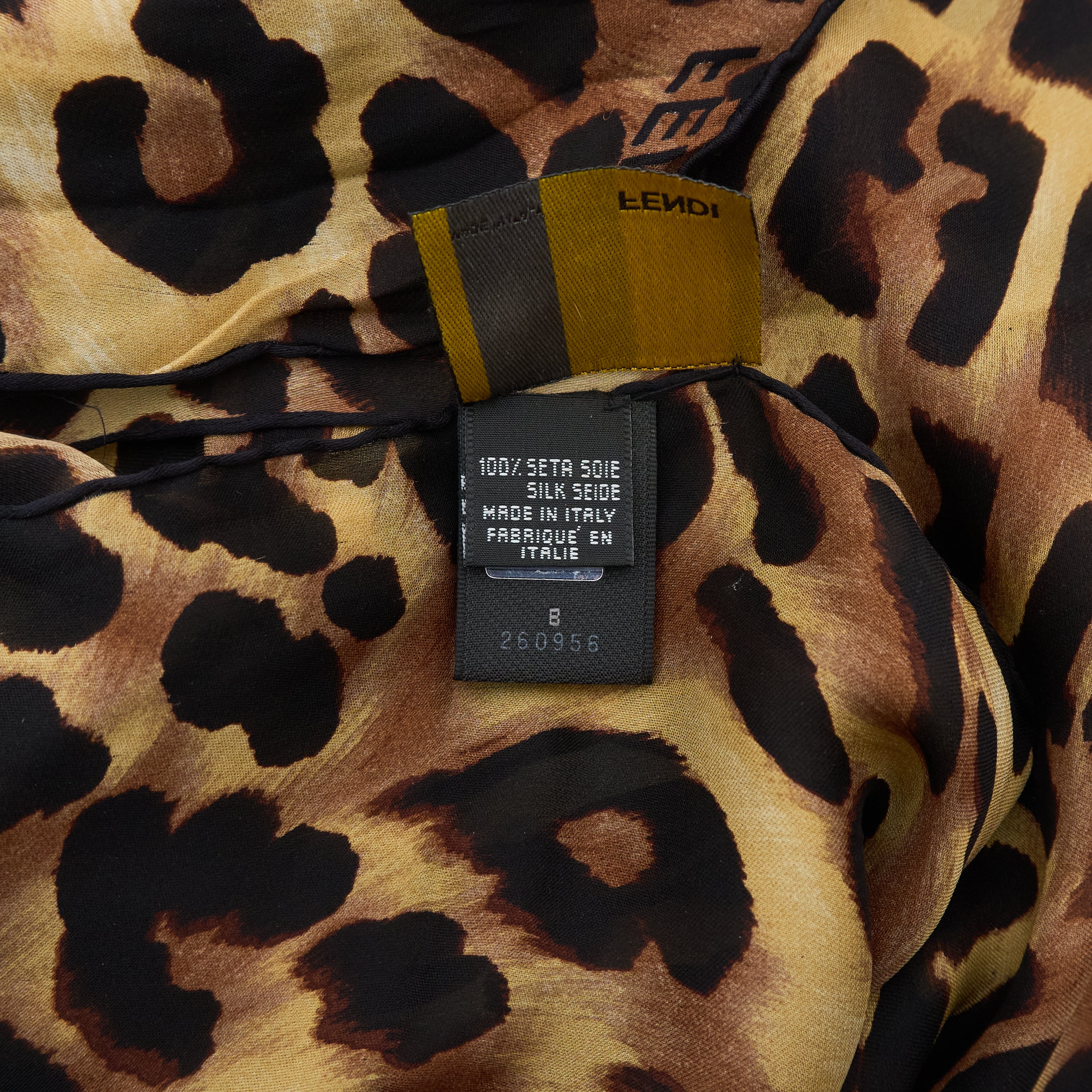 Fendi FF Logo & Leopard Silk Square Scarf
