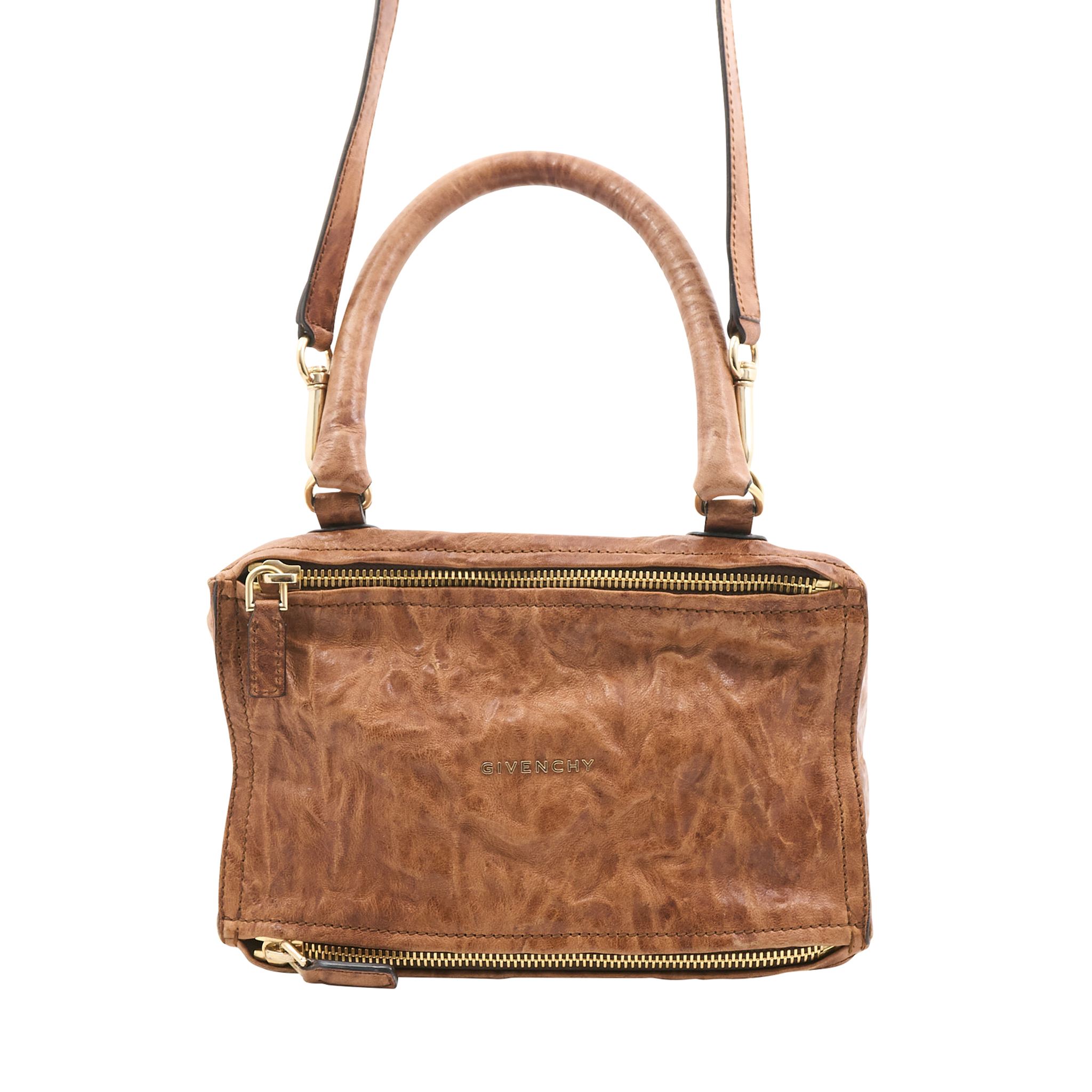 Givenchy Small Pandora Crinkled Tan Leather Bag