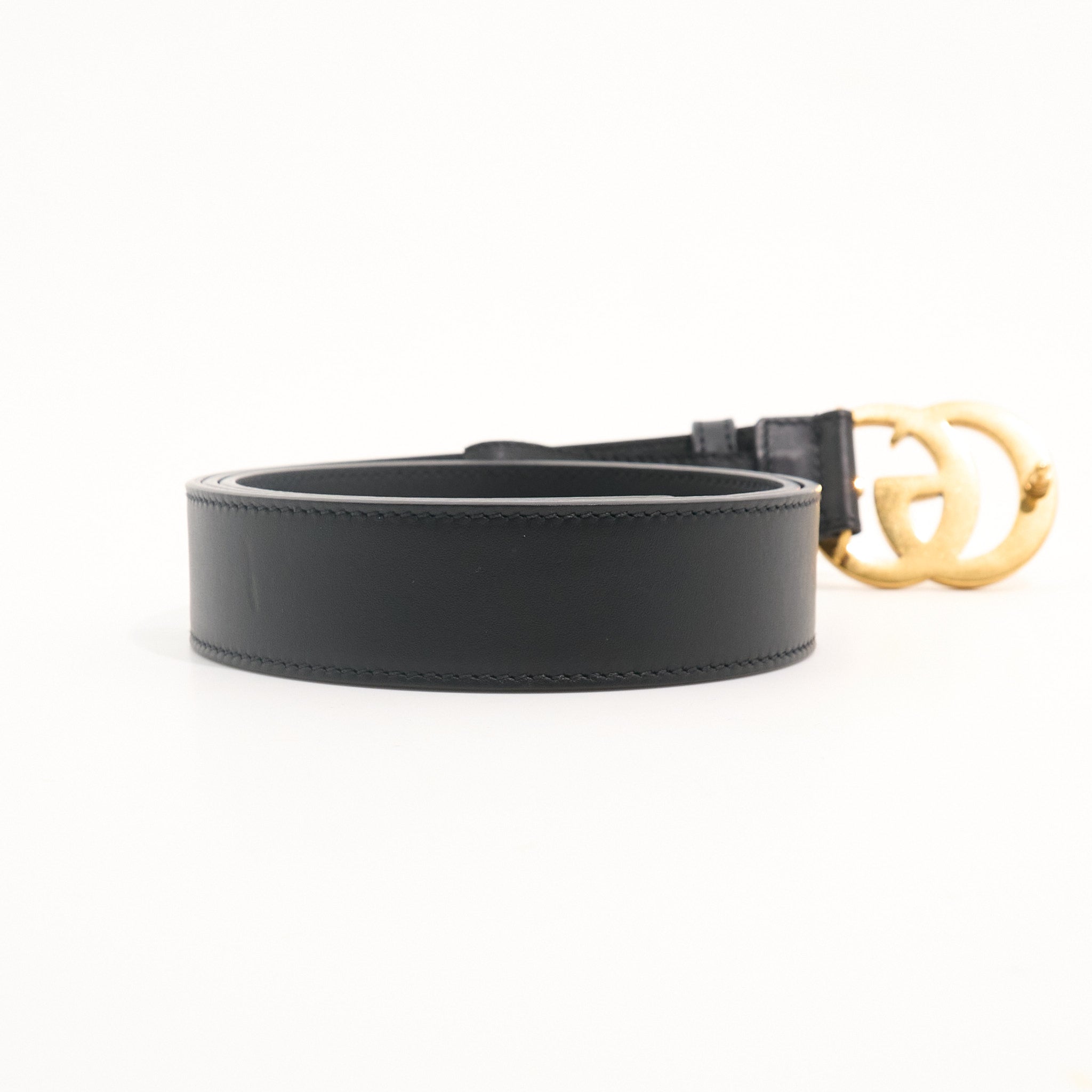 Gucci GG Black Leather Belt Size 90