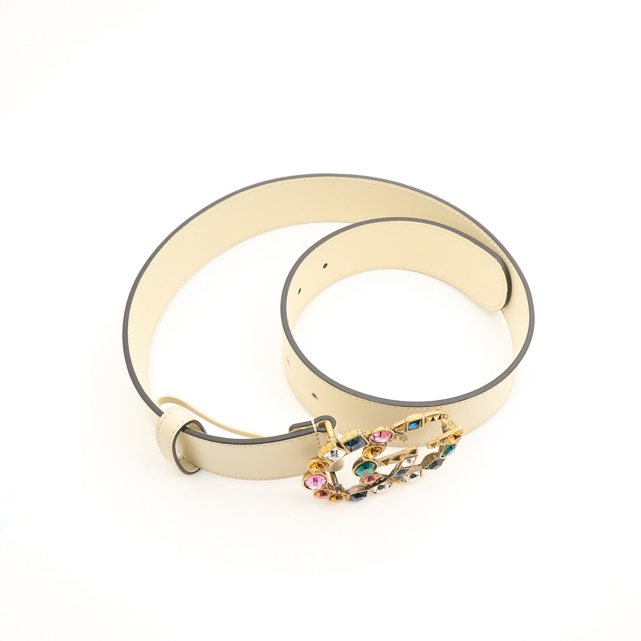Gucci GG Crystal Embellished Cream Leather Belt 75