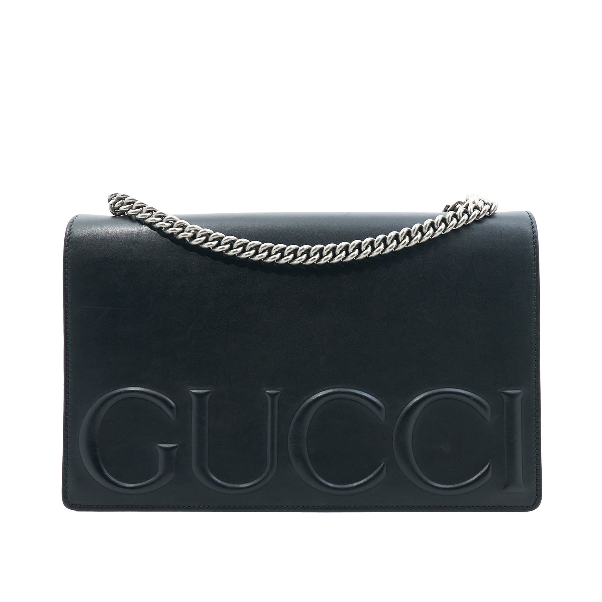 Gucci Black Leather Embossed Shoulder Bag