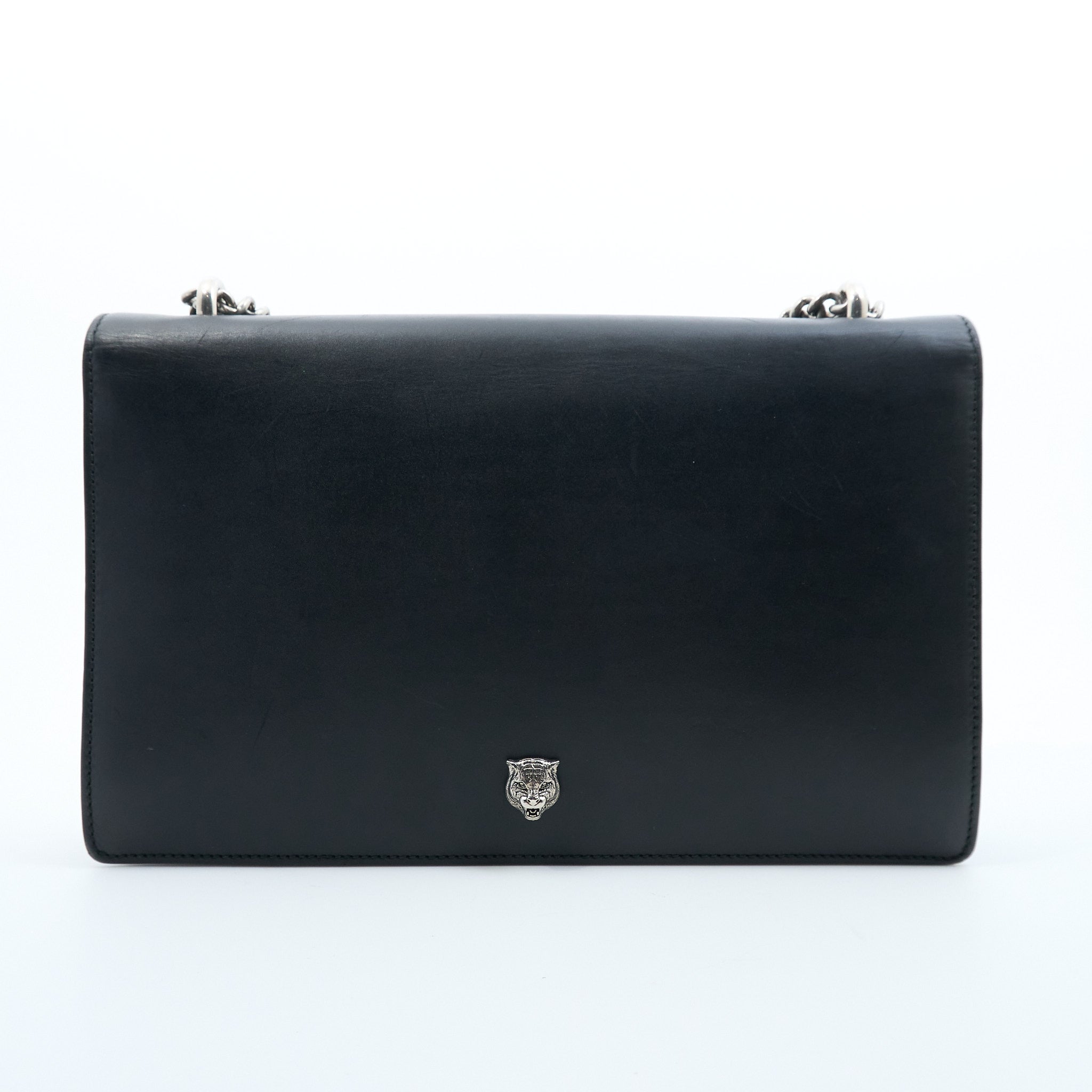 Gucci Black Leather Embossed Shoulder Bag