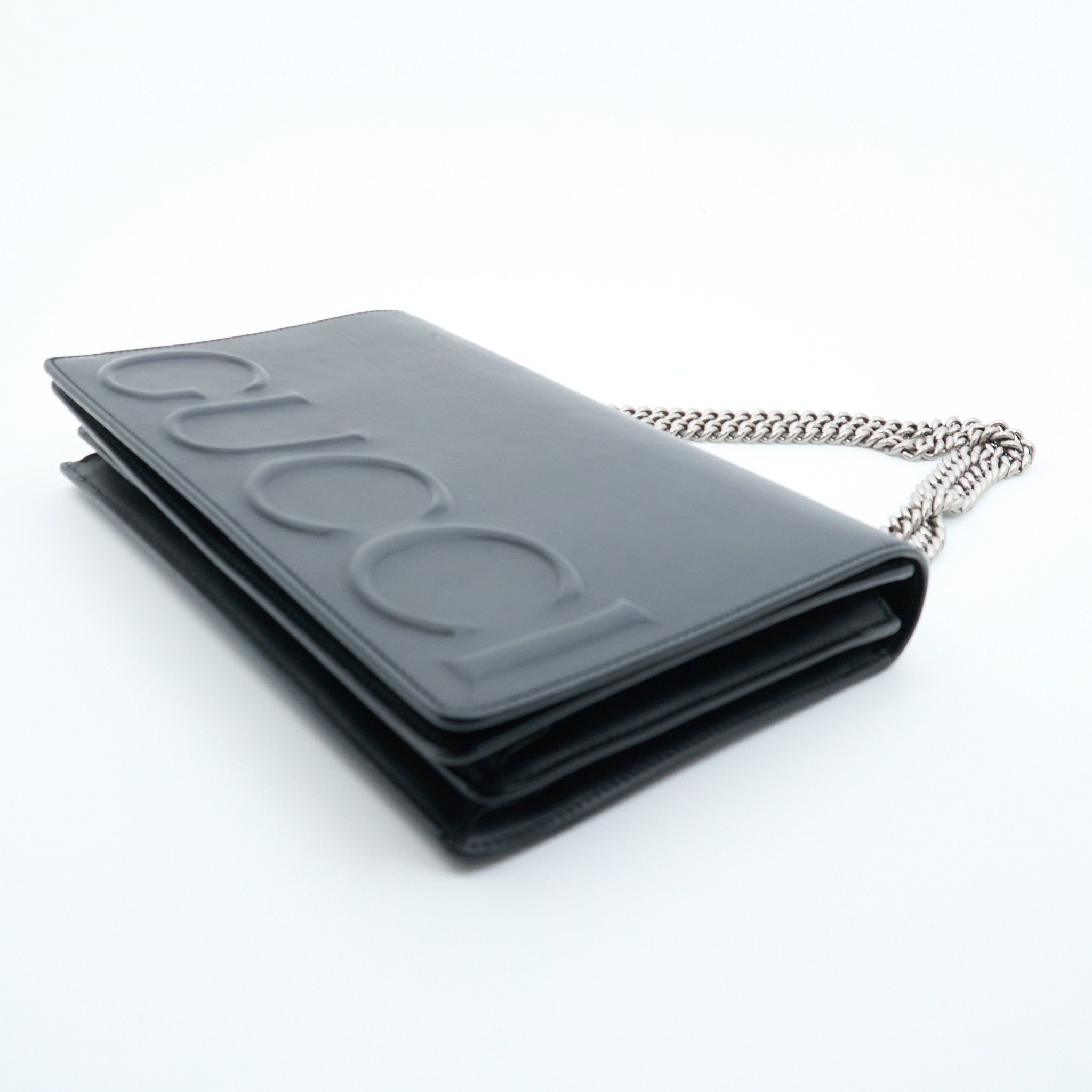 Gucci Black Leather Embossed Shoulder Bag