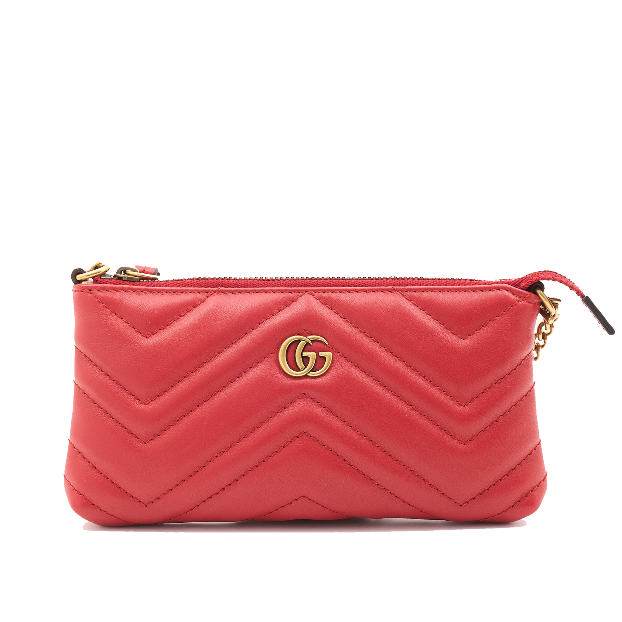 Gucci Calfskin Matelasse Mini Red GG Marmont Chain Bag