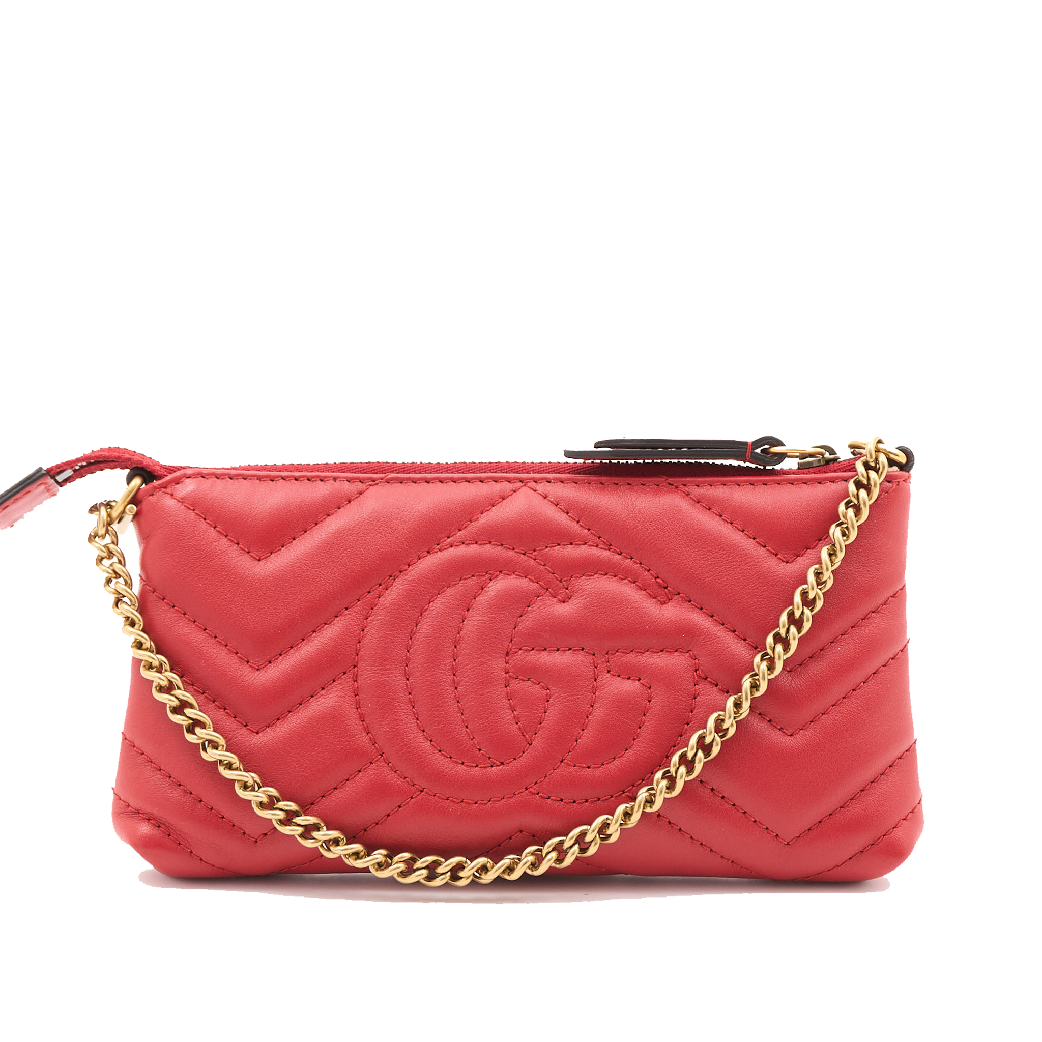 Gucci Calfskin Matelasse Mini Red GG Marmont Chain Bag