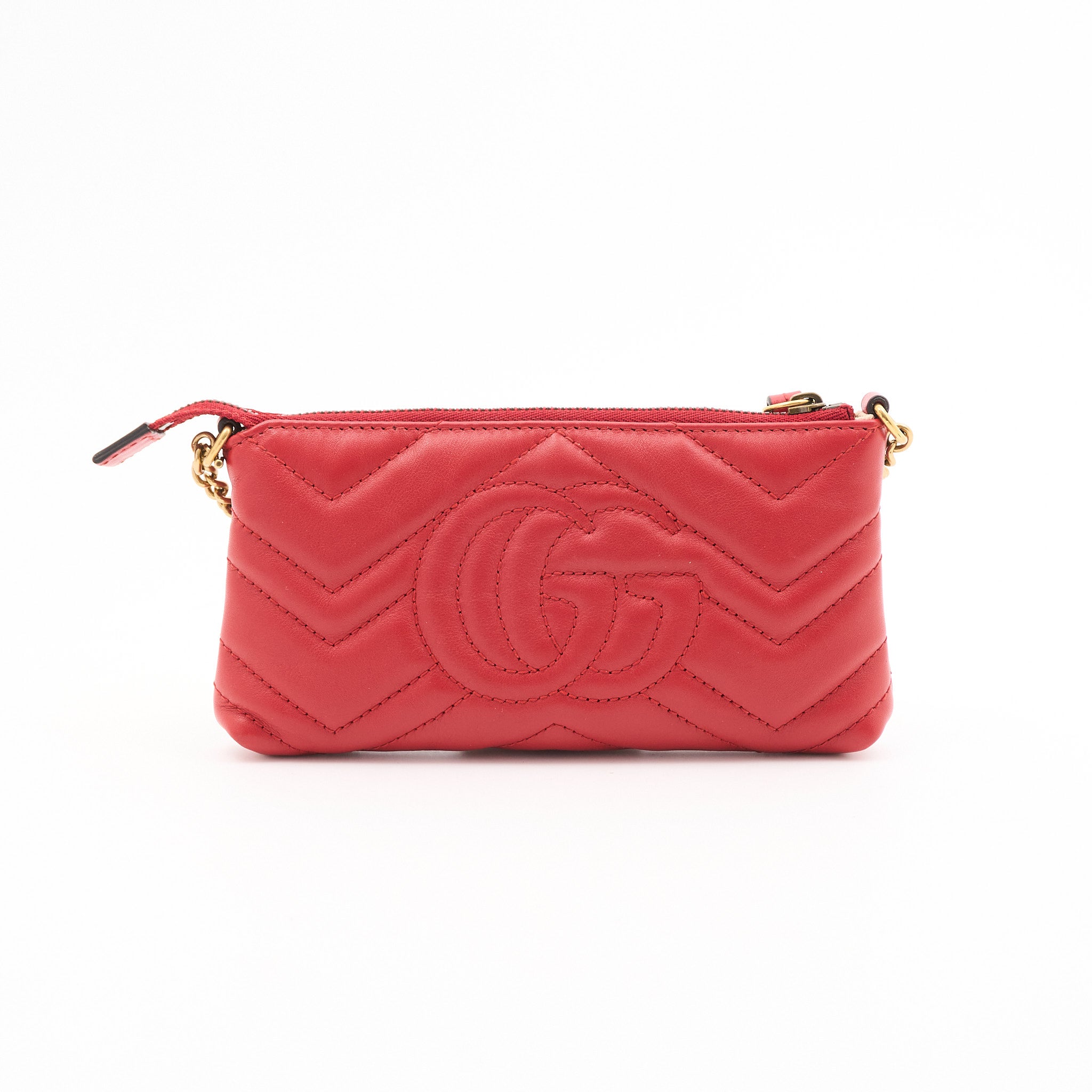 Gucci Calfskin Matelasse Mini Red GG Marmont Chain Bag