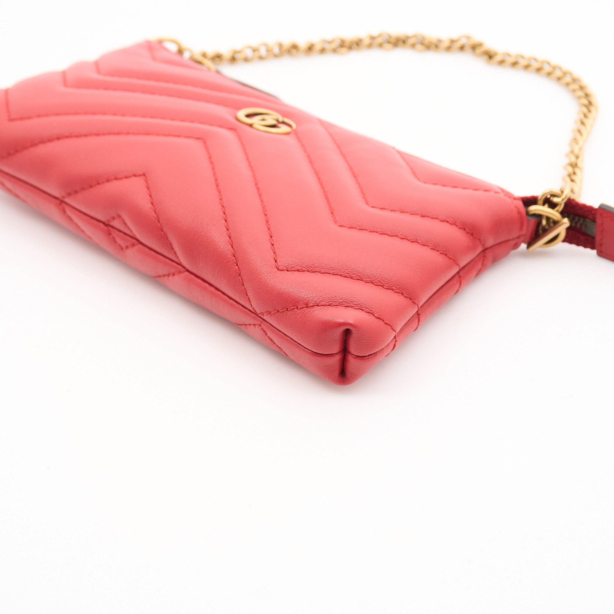 Gucci Calfskin Matelasse Mini Red GG Marmont Chain Bag