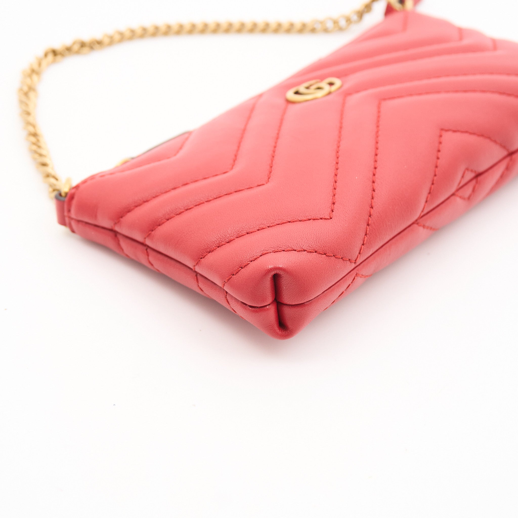 Gucci Calfskin Matelasse Mini Red GG Marmont Chain Bag