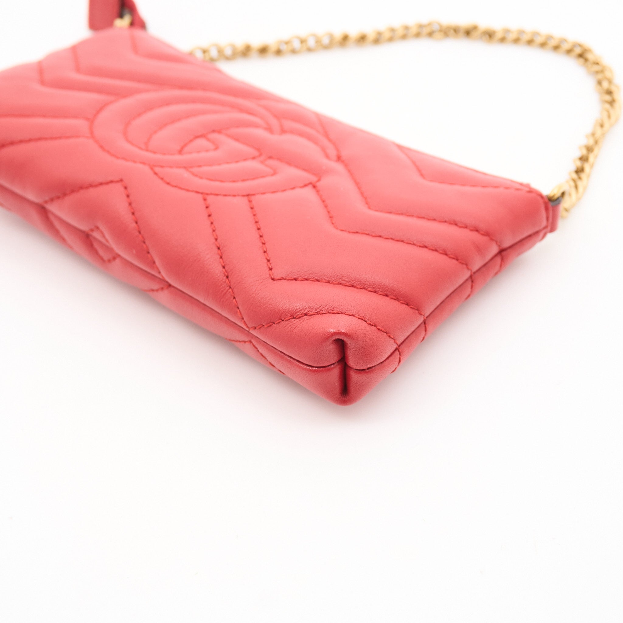 Gucci Calfskin Matelasse Mini Red GG Marmont Chain Bag