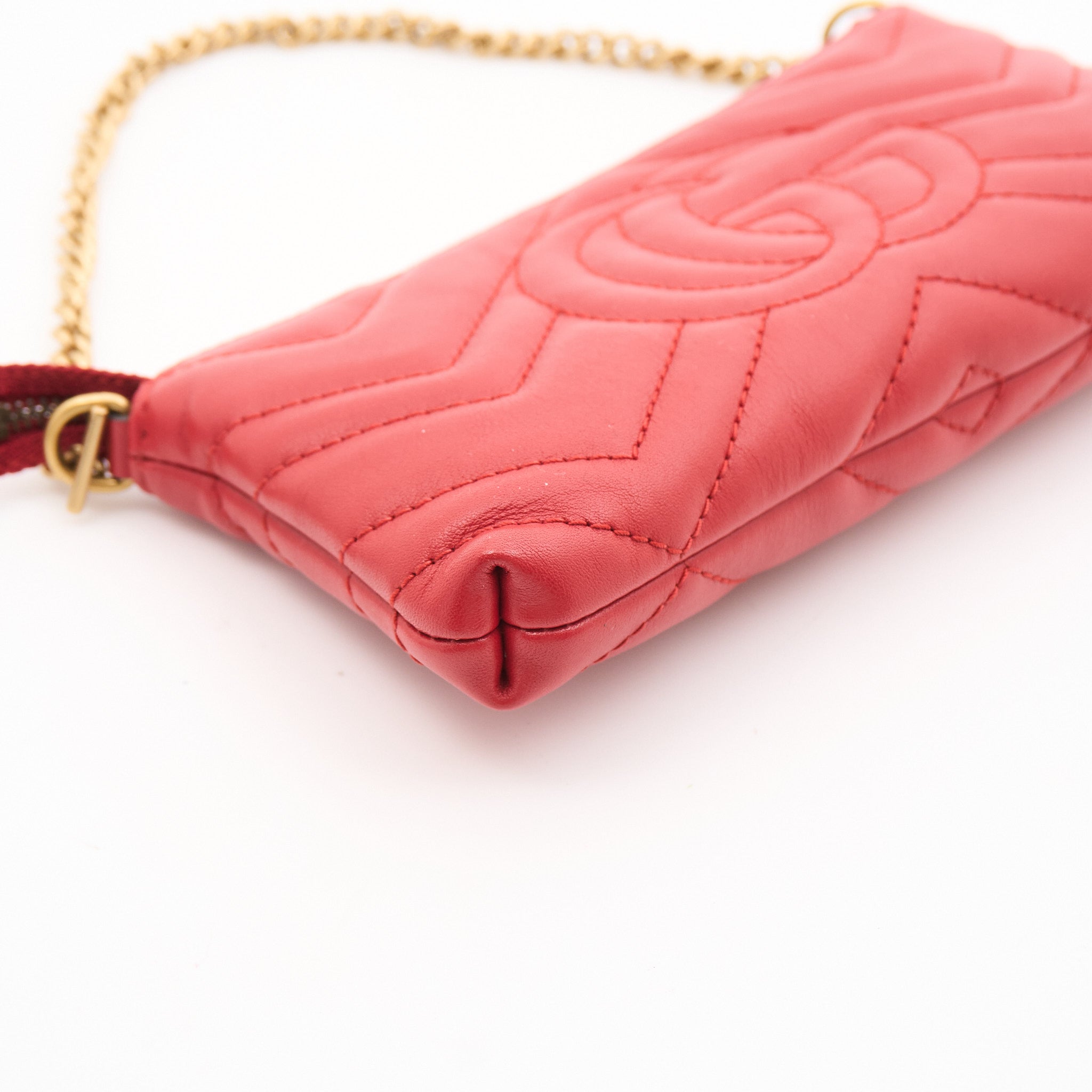 Gucci Calfskin Matelasse Mini Red GG Marmont Chain Bag