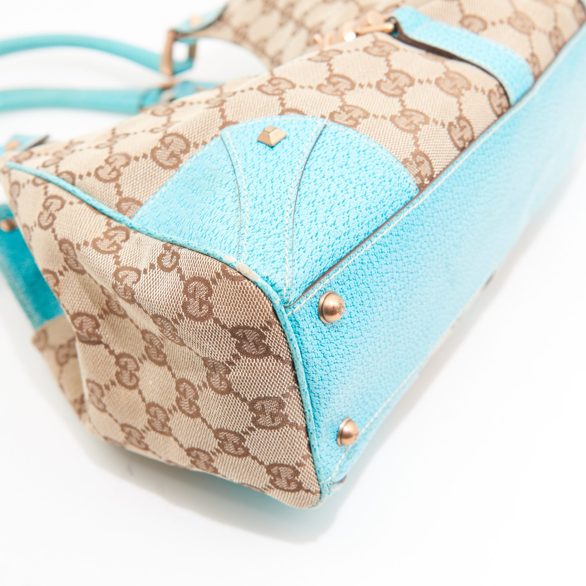 Gucci Canvas Bamboo Jackie in GG Supreme Canvas and Blue Leather