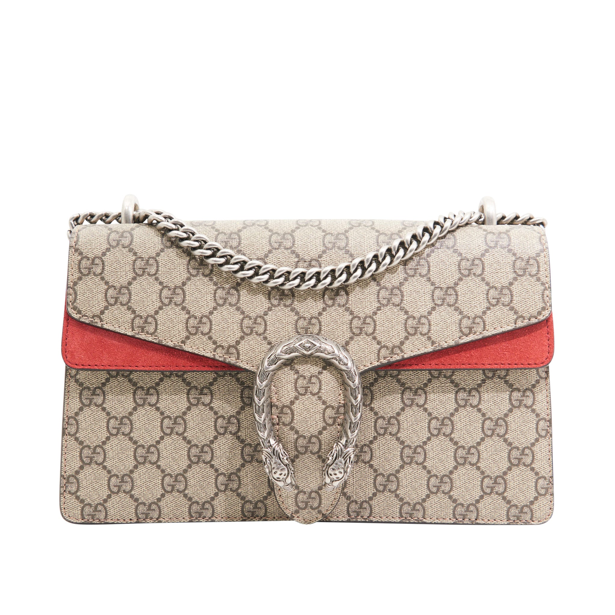 Gucci Canvas Dionysus Small in Brown Monogram and Red Suede SHW