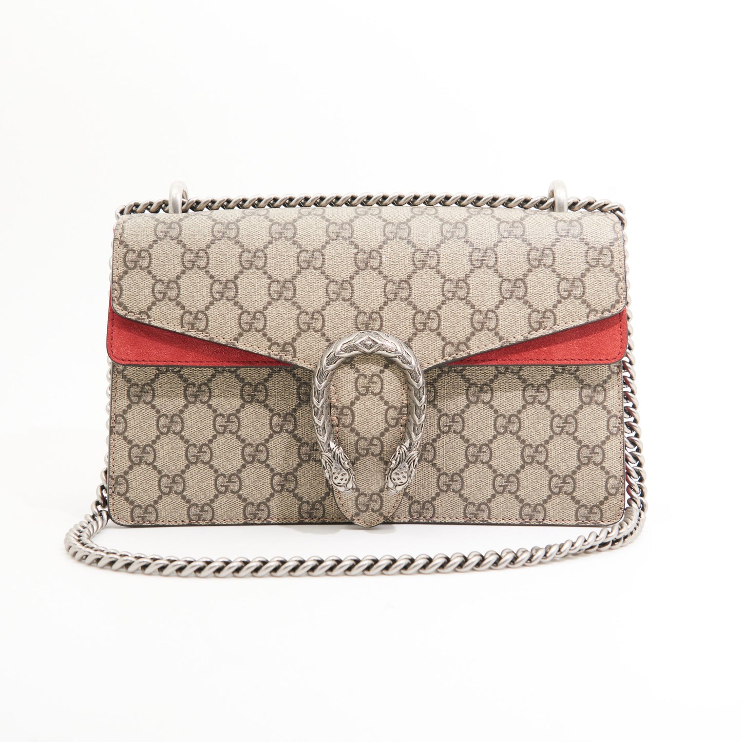 Gucci Canvas Dionysus Small in Brown Monogram and Red Suede SHW