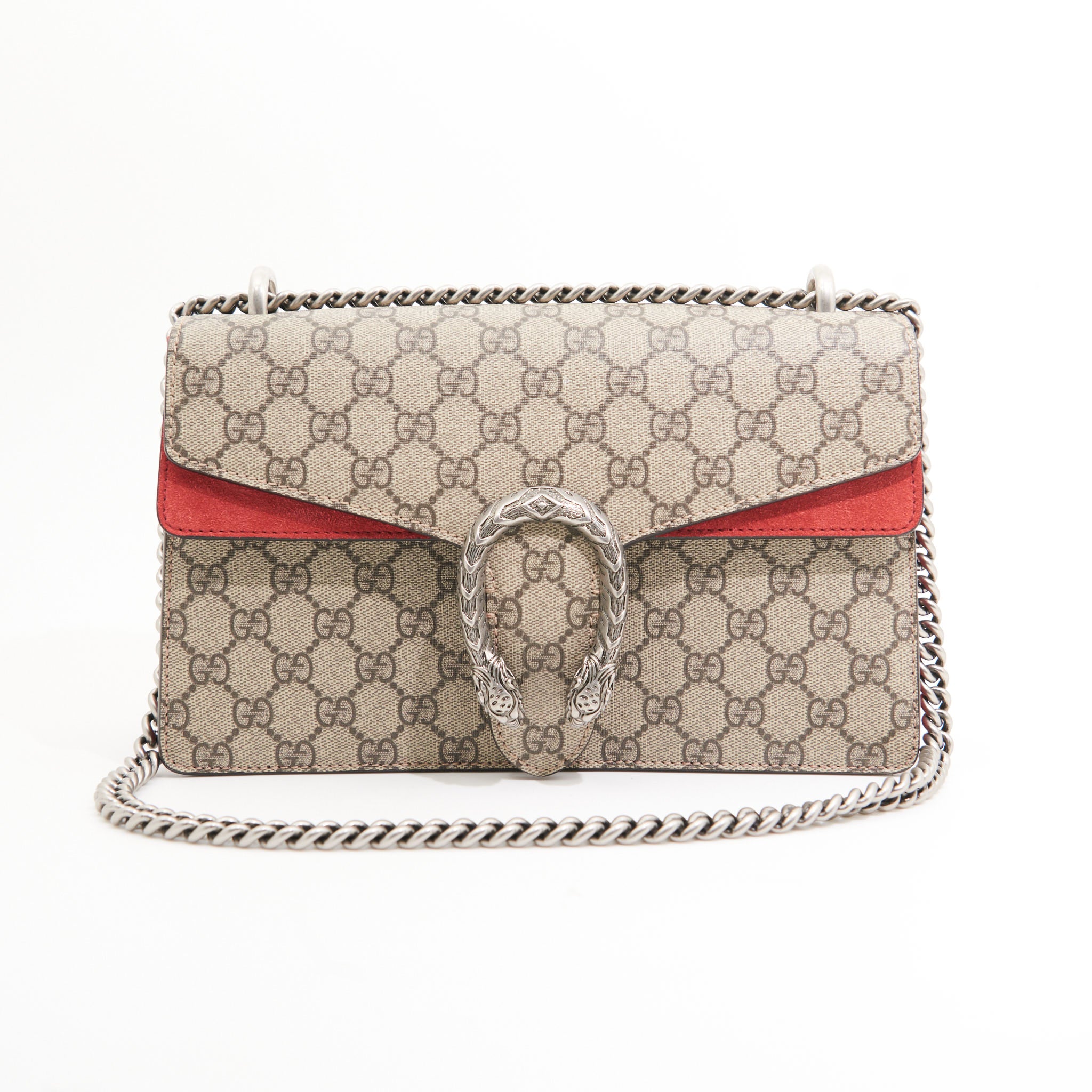 Gucci Canvas Dionysus Small in Brown Monogram and Red Suede SHW