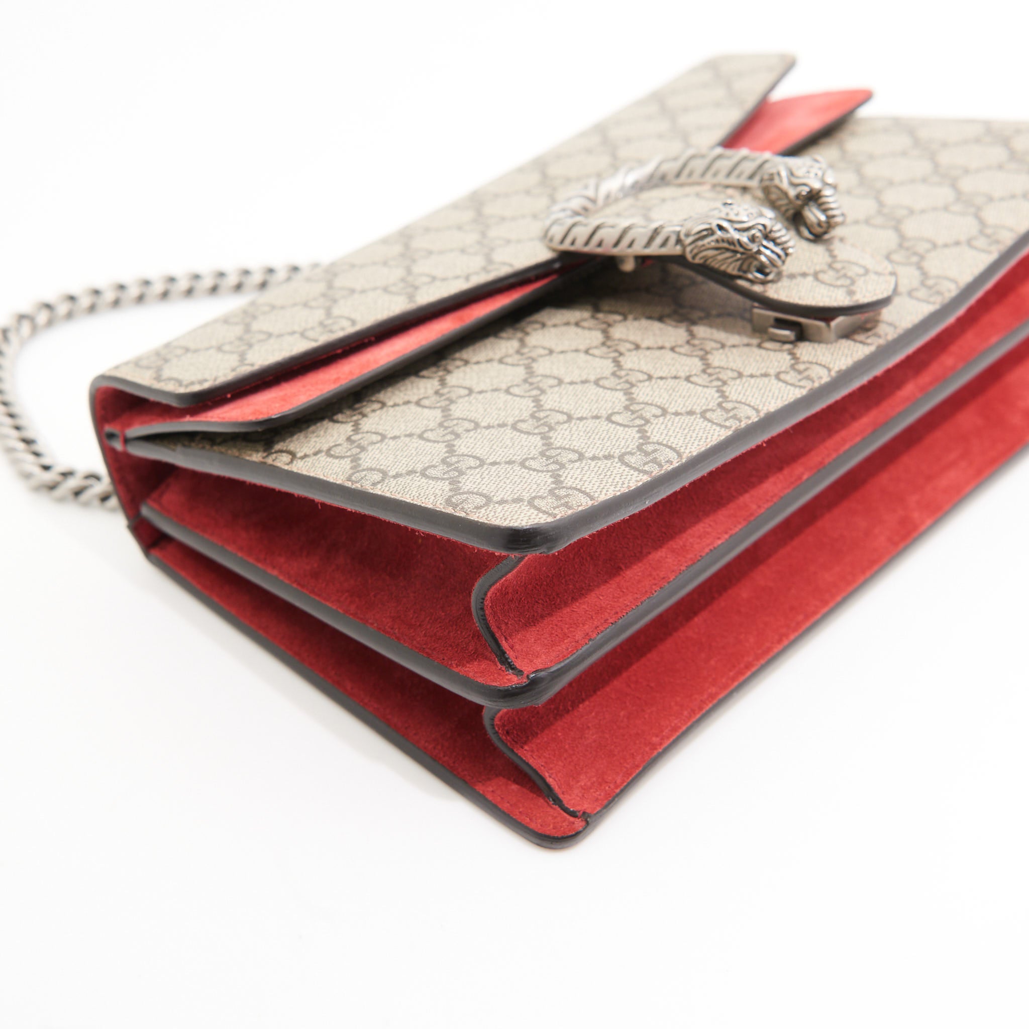 Gucci Canvas Dionysus Small in Brown Monogram and Red Suede SHW