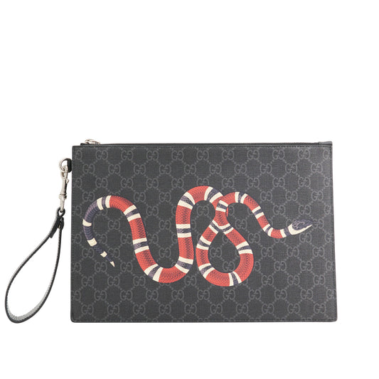Gucci Canvas Kingsnake Pouch in Black Monogram SHW