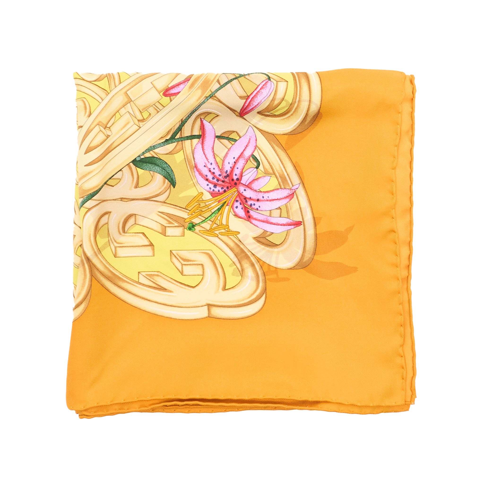 Gucci Floral & GG Motif Silk Scarf Yellow