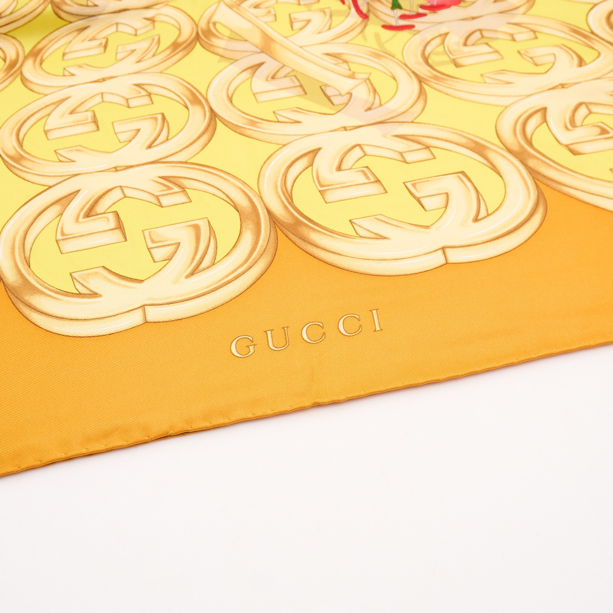 Gucci Floral & GG Motif Silk Scarf Yellow