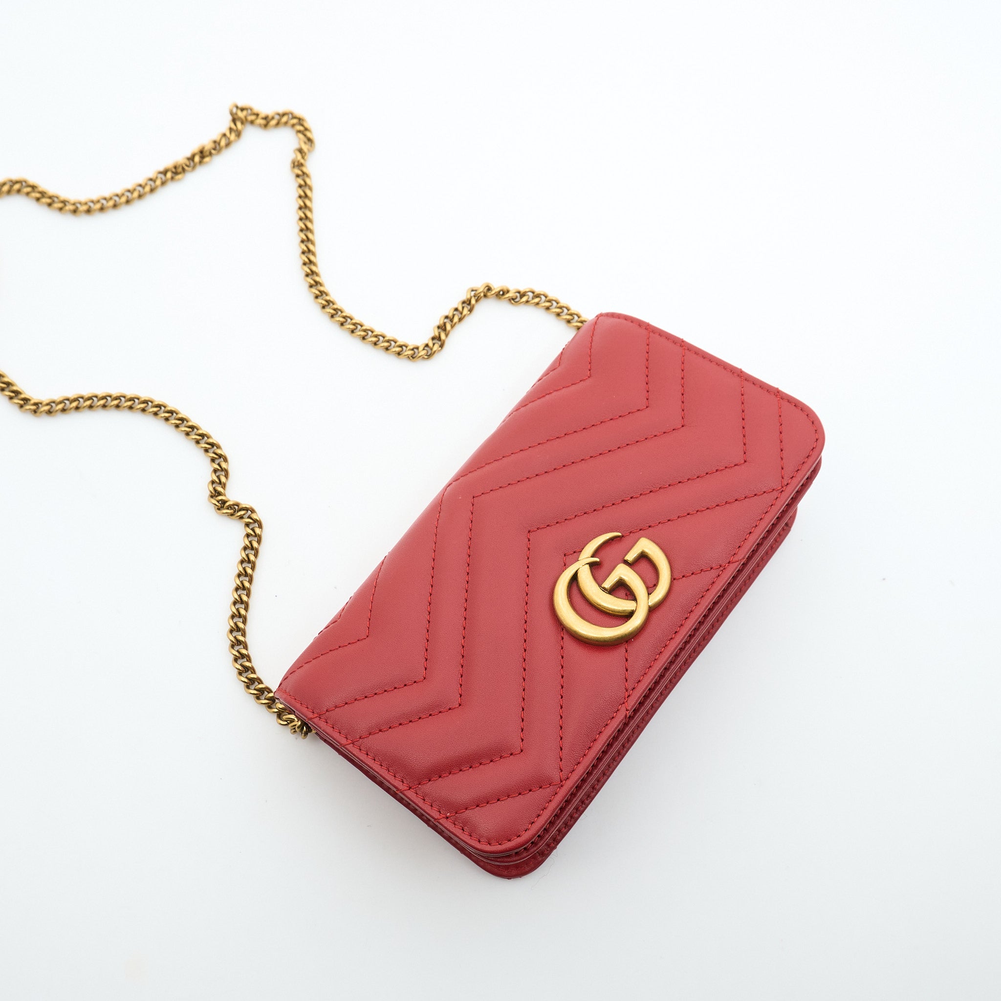 Gucci GG Marmont Chain Wallet Red