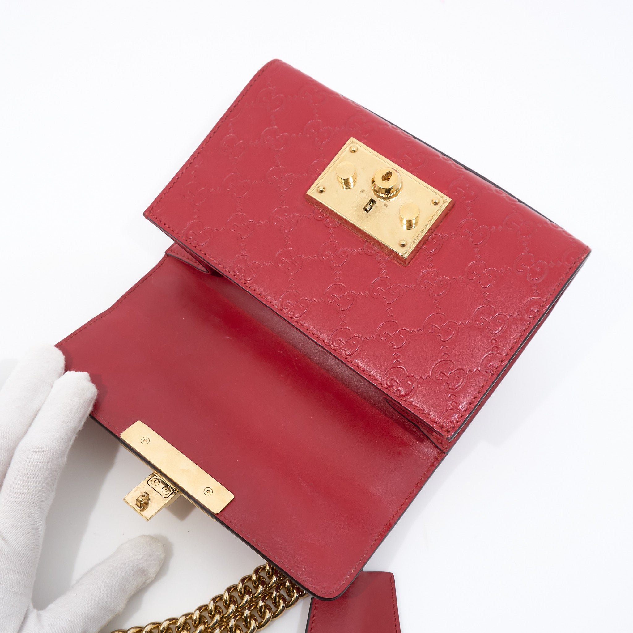 Gucci Guccissima Padlock Red Shoulder Bag