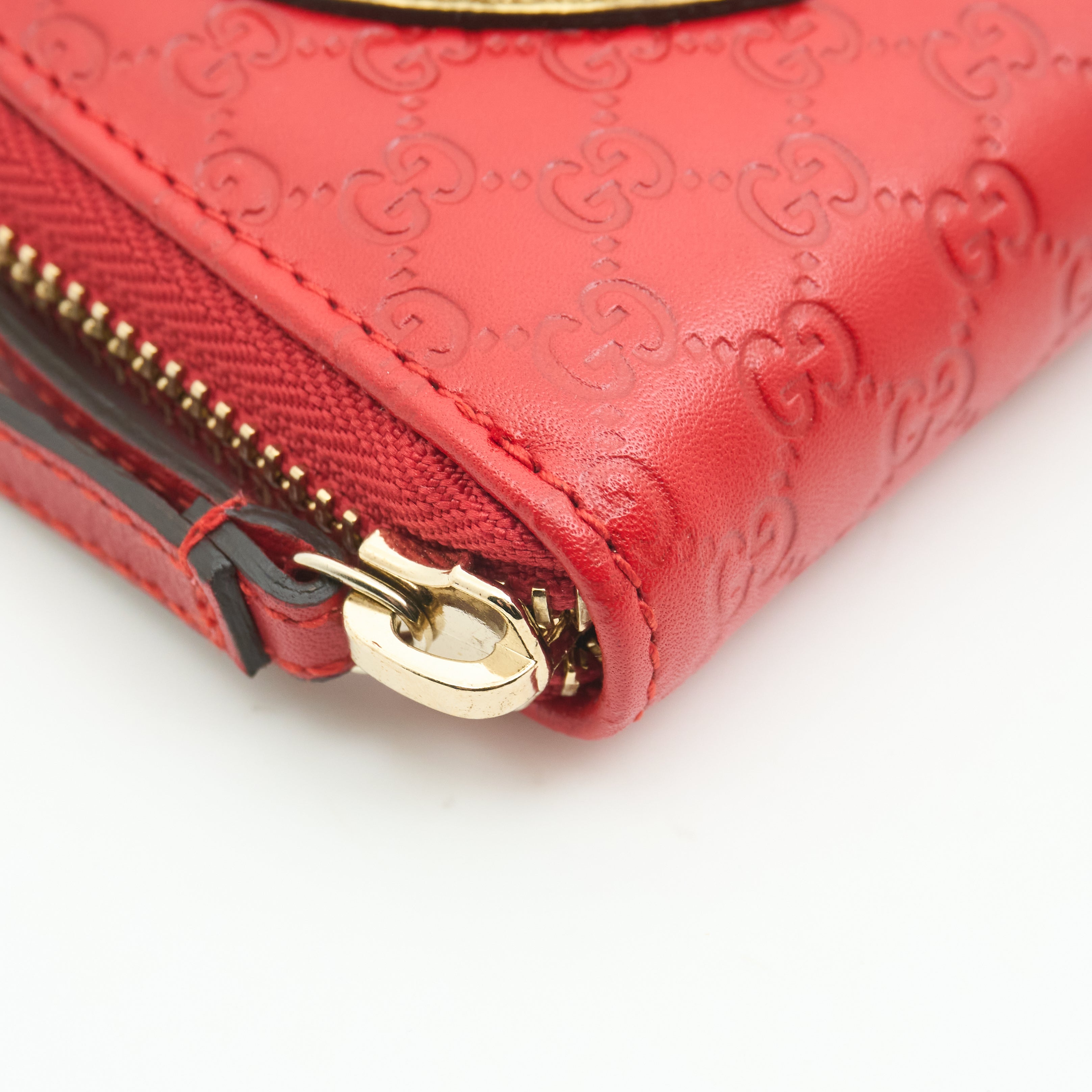 Gucci Heart Zip Around Long Wallet In Red Leather