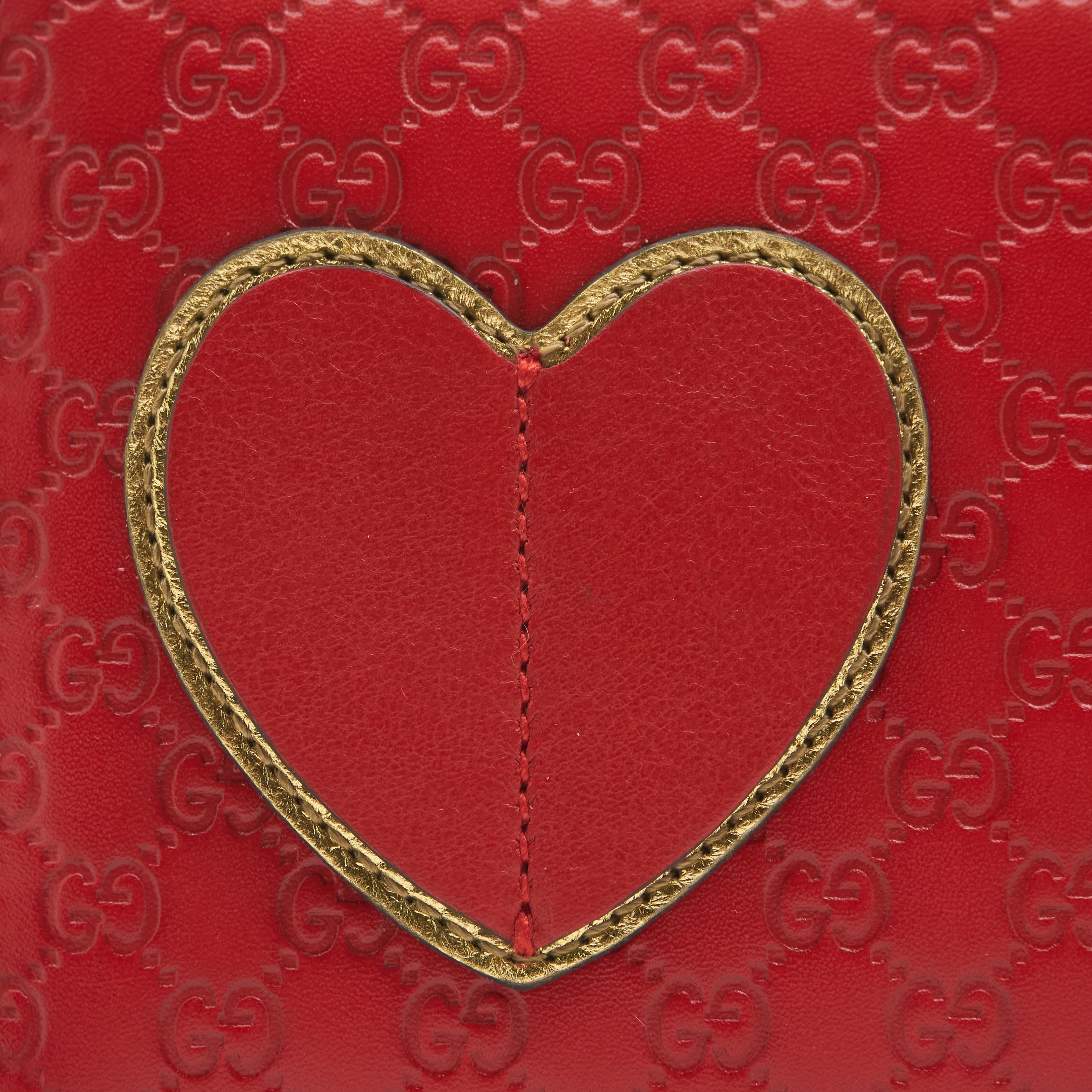 Gucci Heart Zip Around Long Wallet In Red Leather
