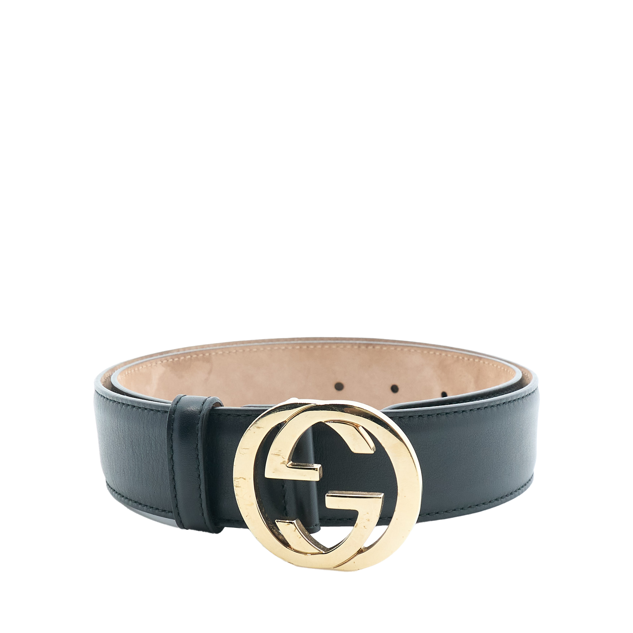 Gucci GG Light Gold & Black Leather Belt Size 80