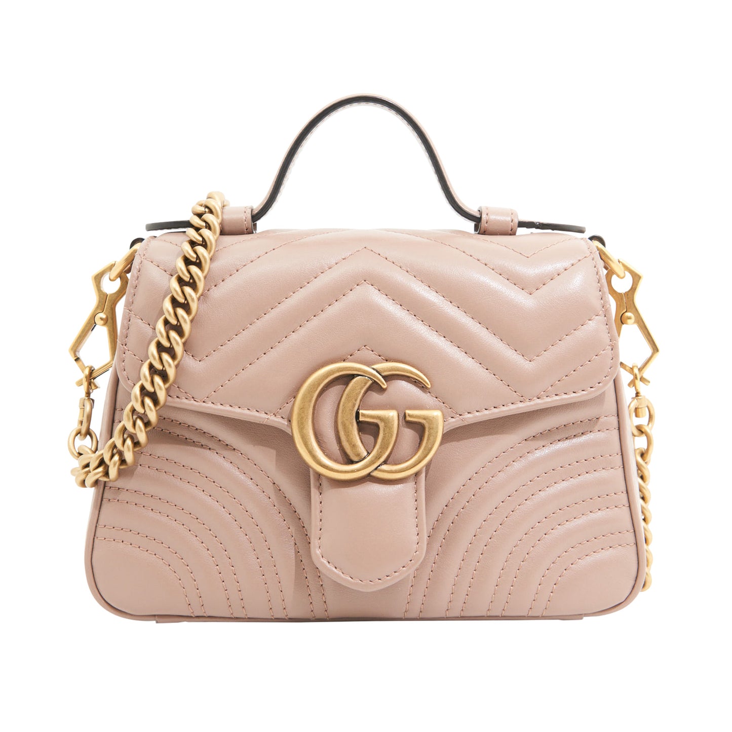 Gucci Leather Marmont GG Top Handle in Beige GHW