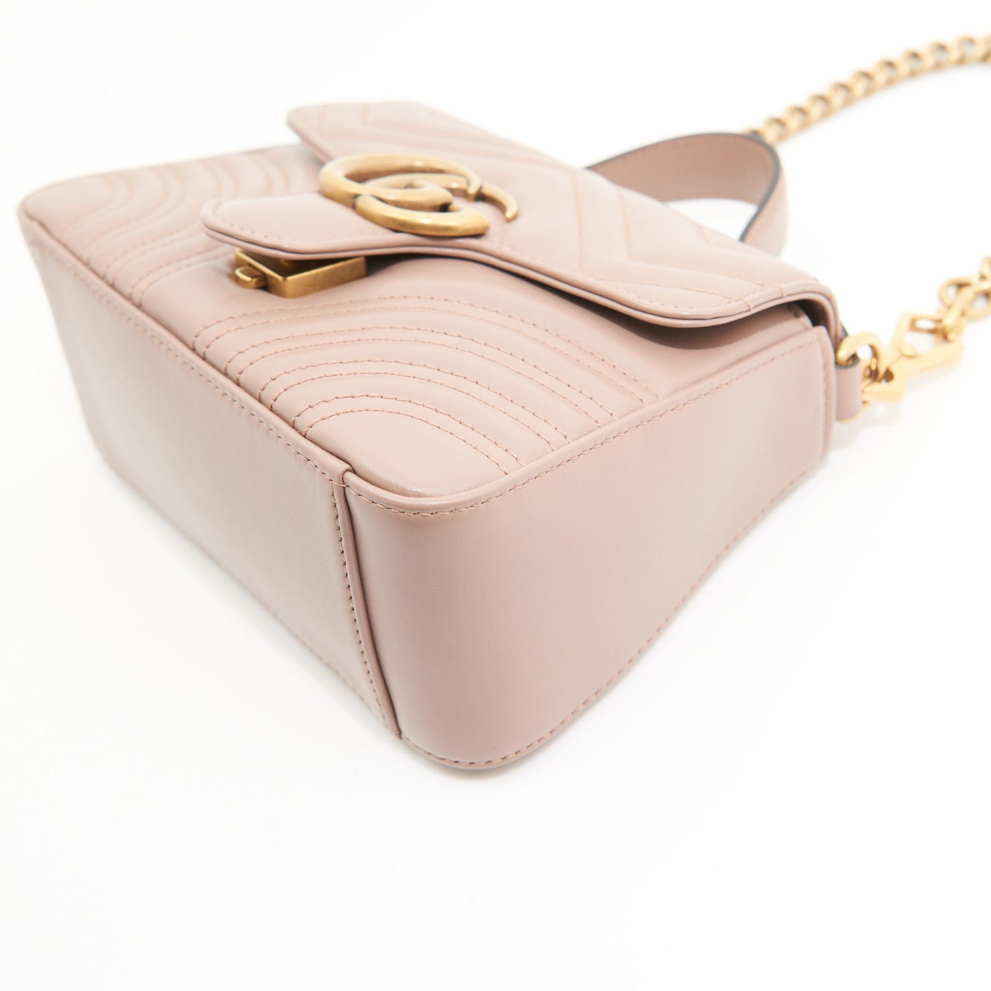 Gucci Leather Marmont GG Top Handle in Beige GHW