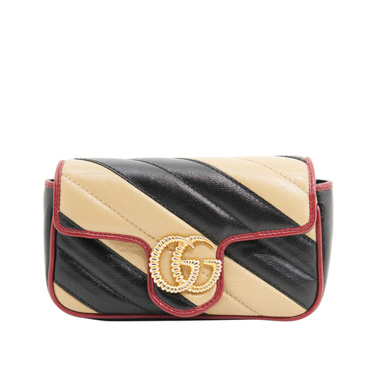 Gucci Leather Marmont Mini in Beige, Black and Red GHW
