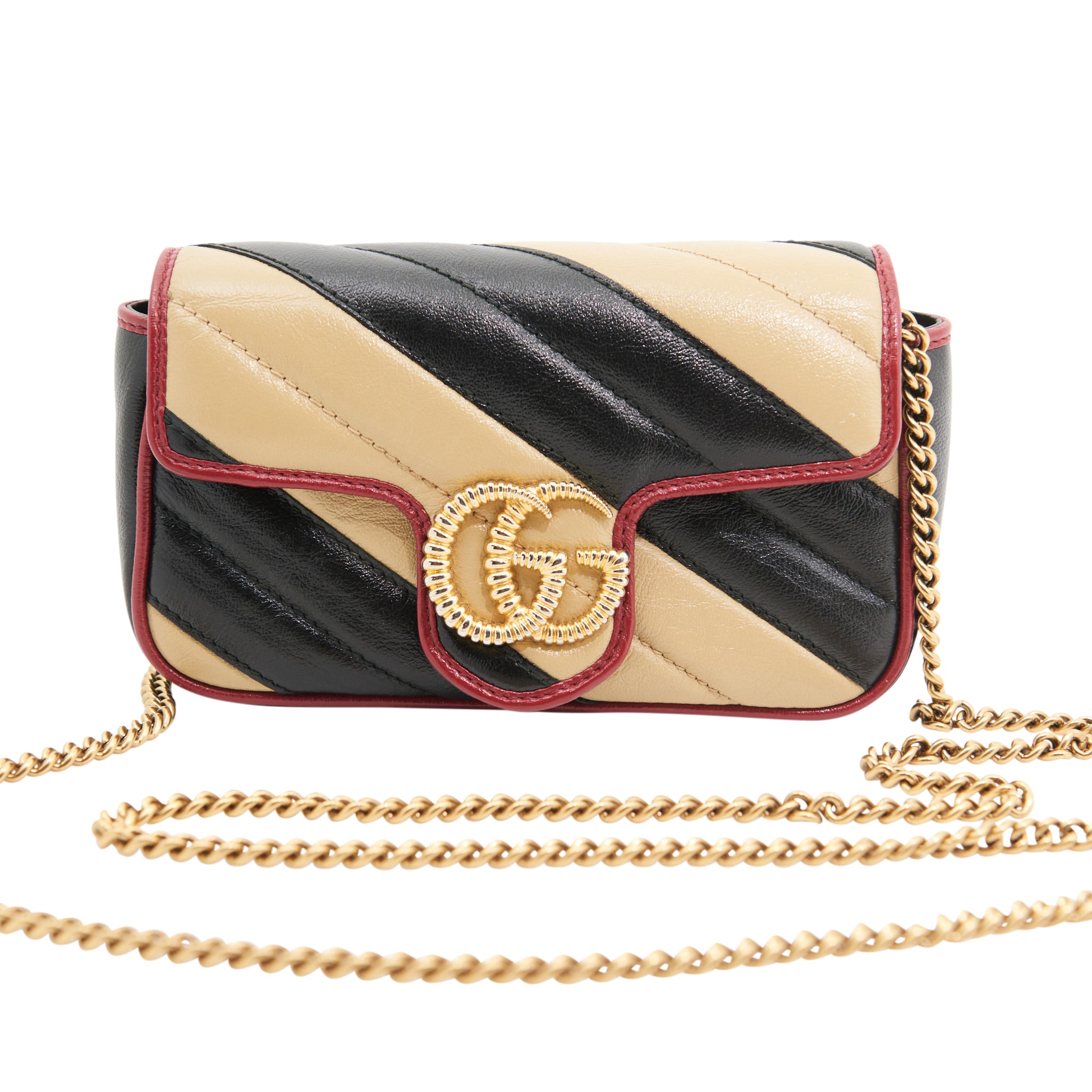 Gucci Marmont Mini Bag in Beige, Black and Red