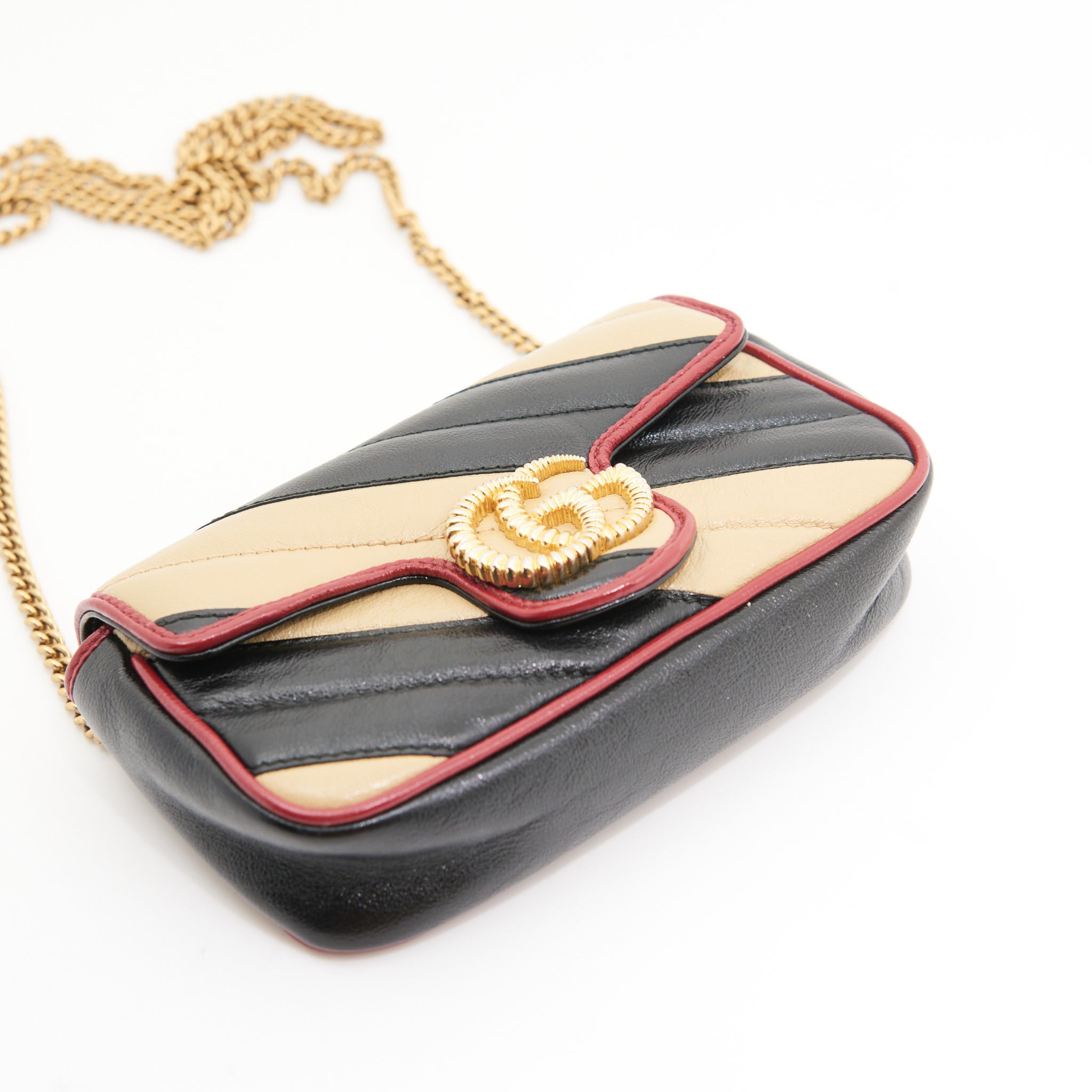 Gucci Marmont Mini Bag in Beige, Black and Red