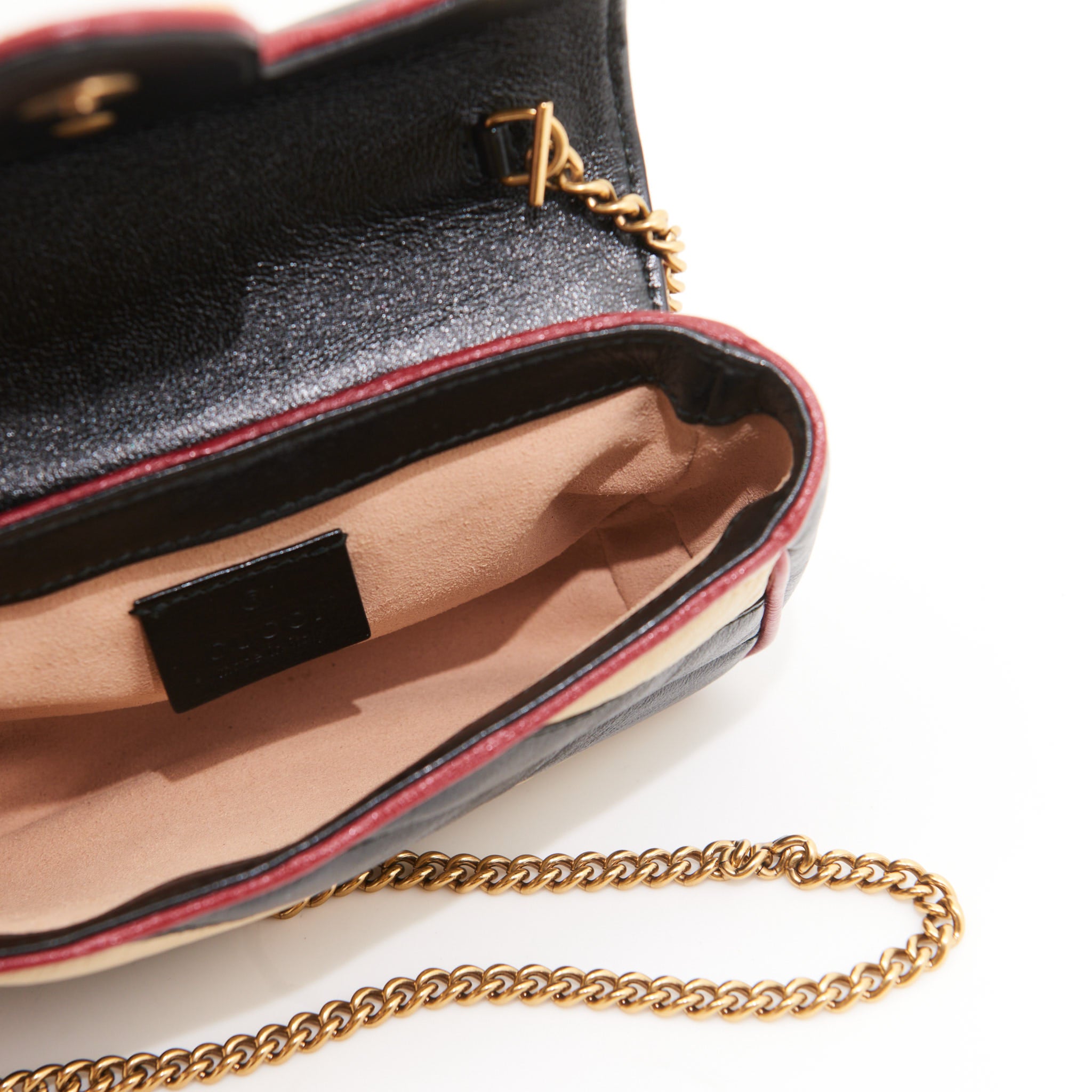 Gucci Marmont Mini Bag in Beige, Black and Red