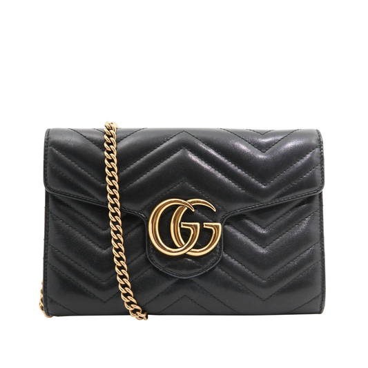 Gucci Leather Marmont on Chain in Black