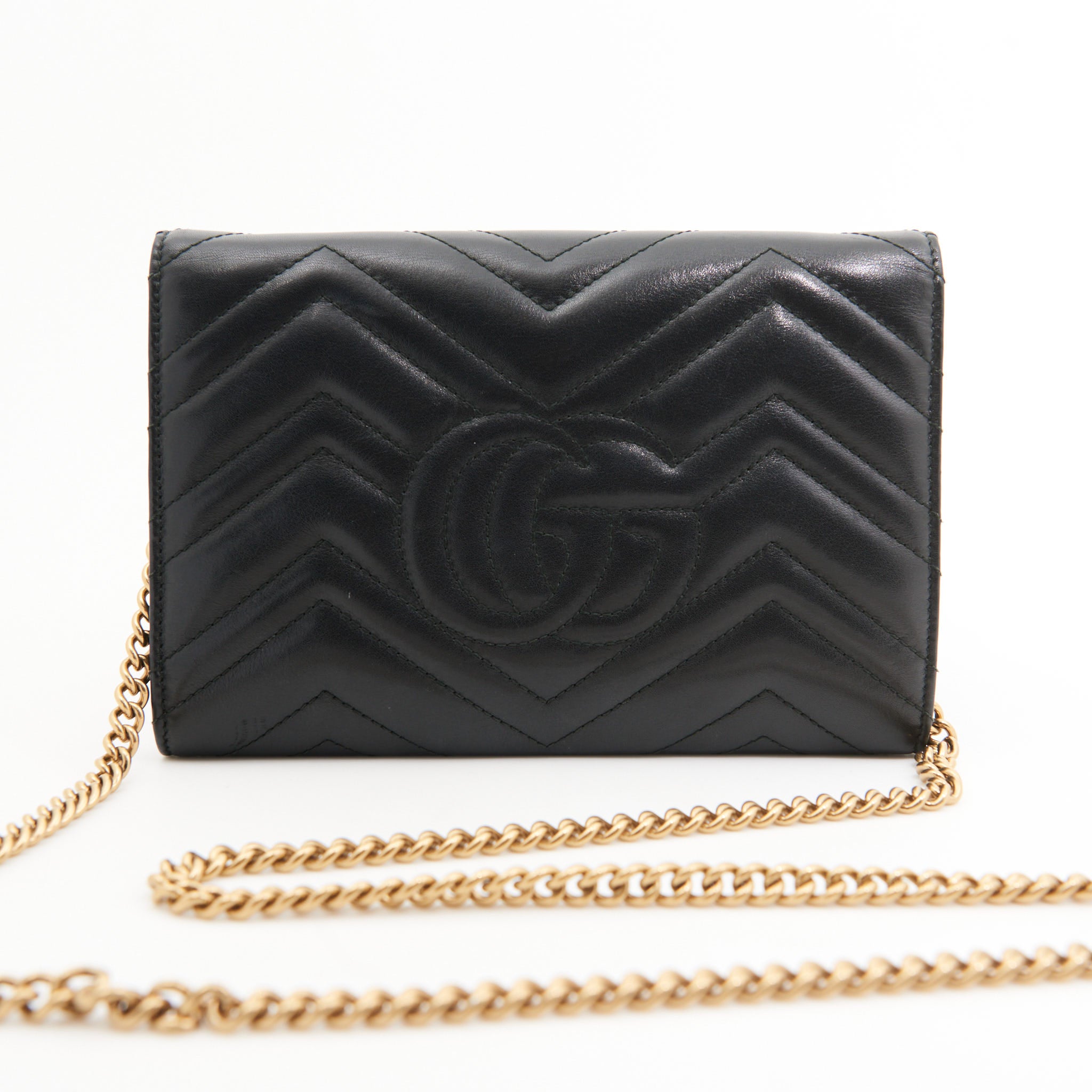 Gucci Leather Marmont on Chain in Black