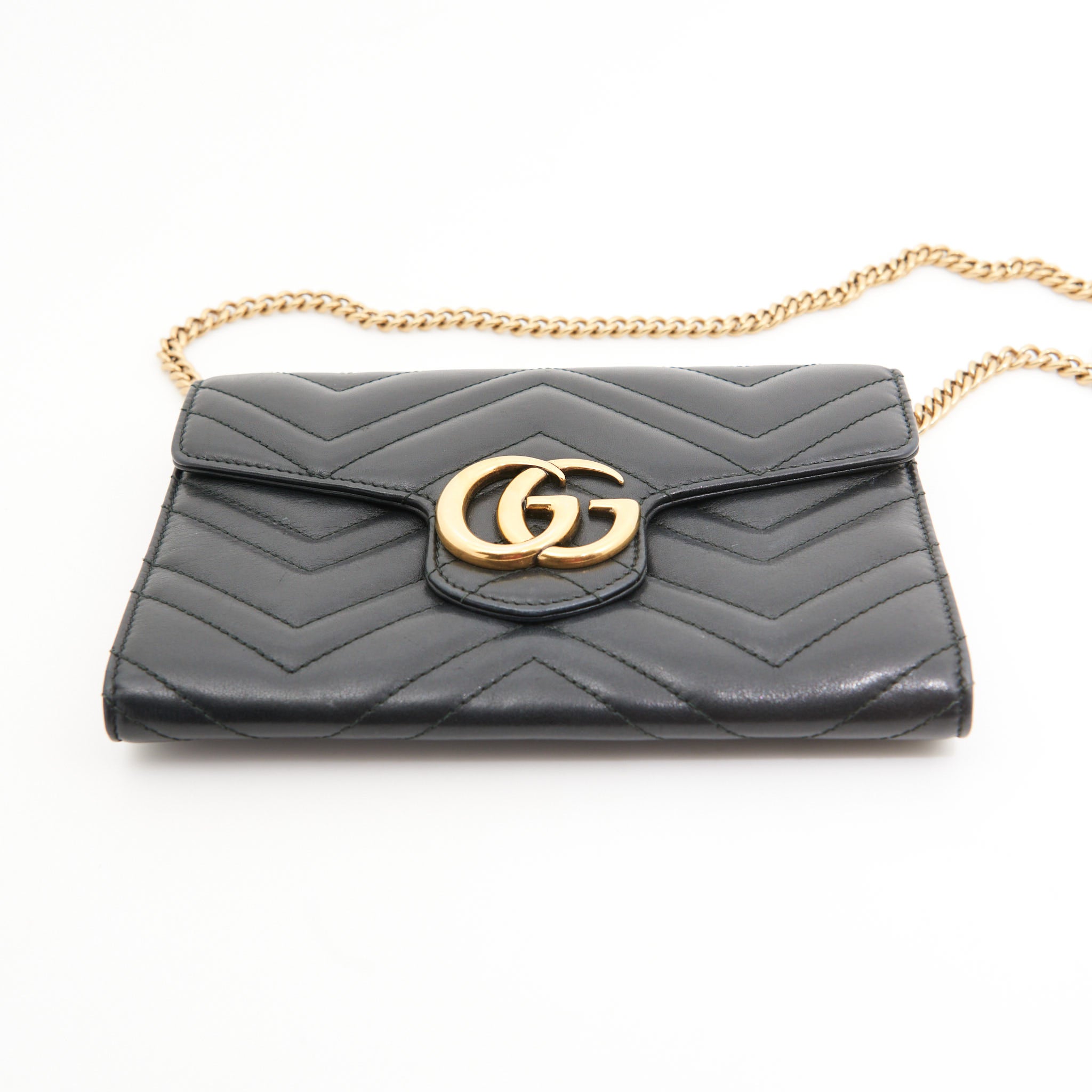 Gucci Leather Marmont on Chain in Black