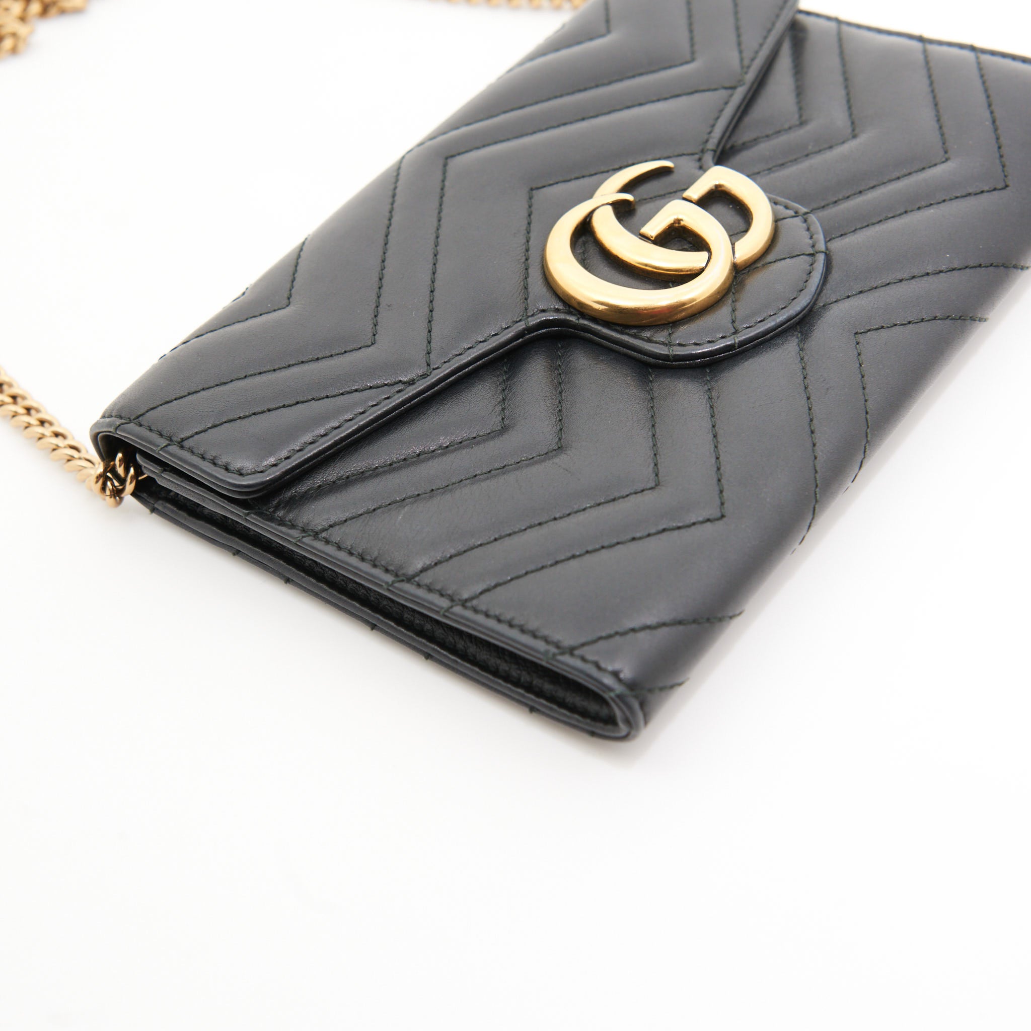 Gucci Leather Marmont on Chain in Black